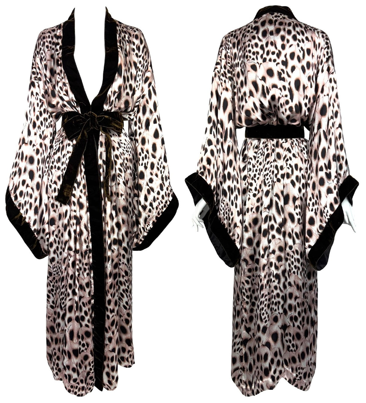 2000's Roberto Cavalli Old Hollywood Glamour Silk Animal Print Kimono Gown Dress