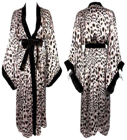 2000's Roberto Cavalli Old Hollywood Glamour Silk Animal Print Kimono Gown Dress