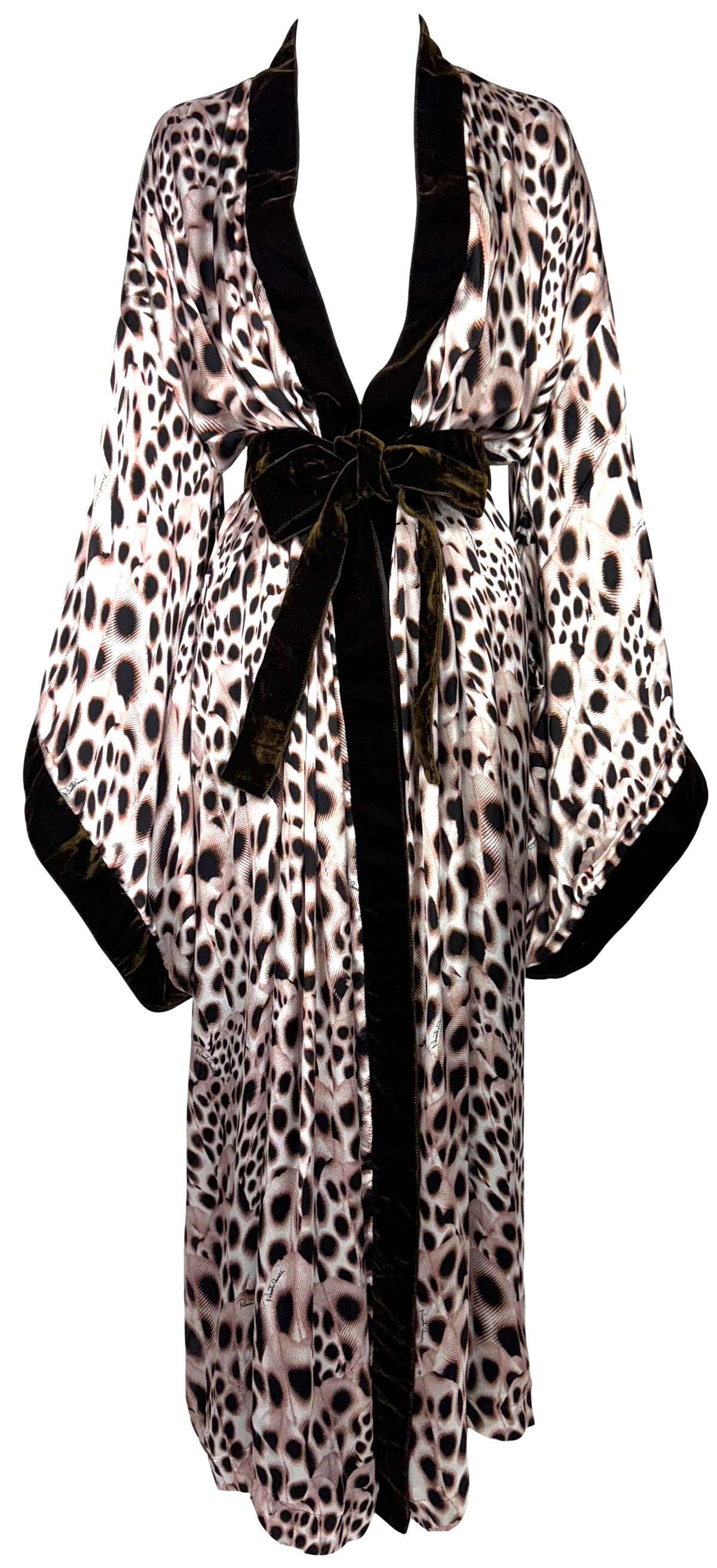 2000's Roberto Cavalli Old Hollywood Glamour Silk Animal Print Kimono Gown Dress