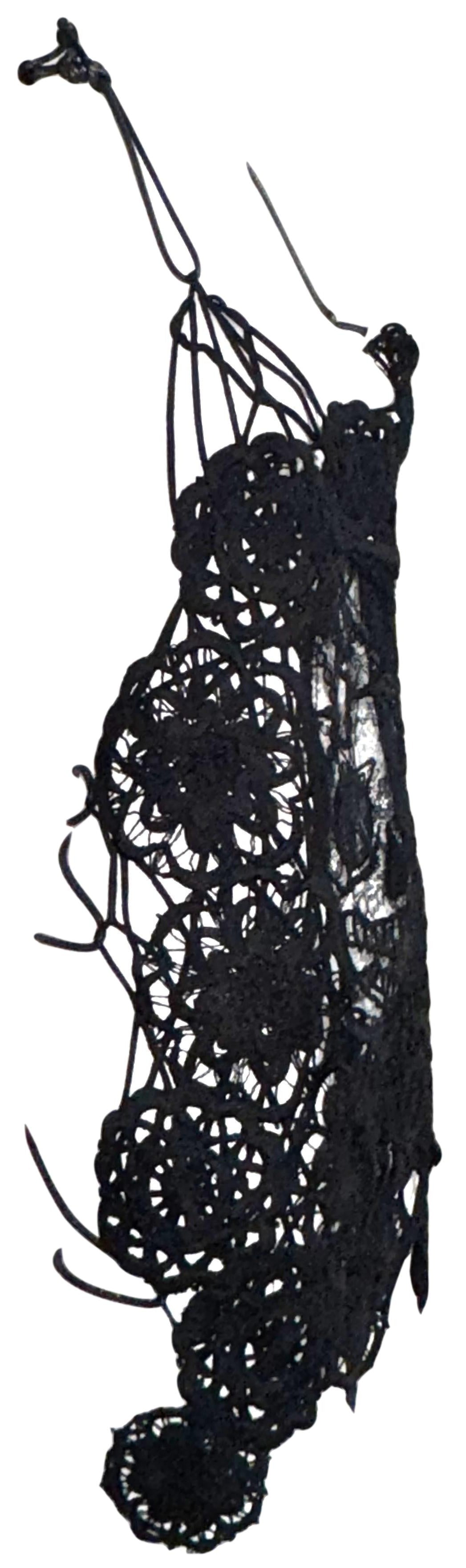 S/S 2000 Alexander McQueen RARE One Off Sample GOTH Sheer Lace Sugar Skull Plunging Corset Backless Mini Dress Tunic Top