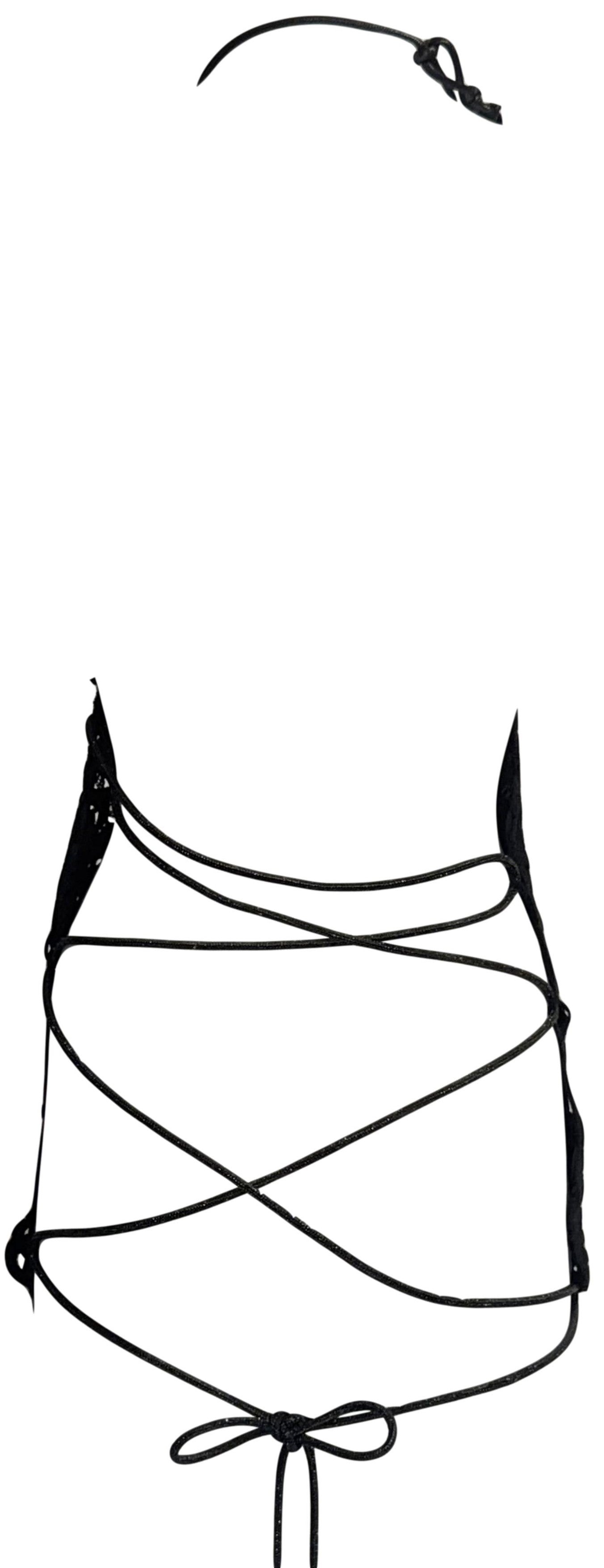 S/S 2000 Alexander McQueen RARE One Off Sample GOTH Sheer Lace Sugar Skull Plunging Corset Backless Mini Dress Tunic Top