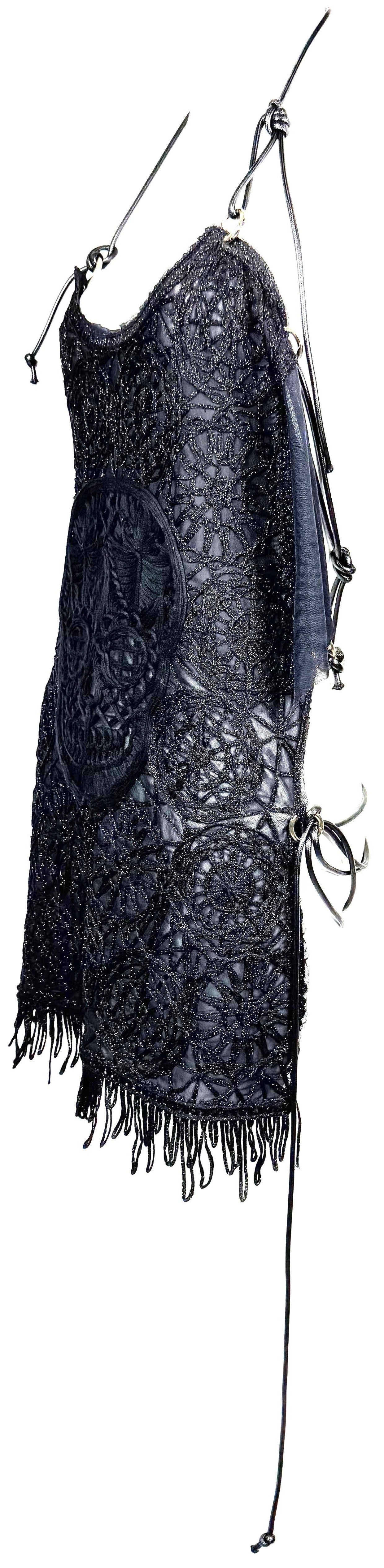 S/S 2000 Alexander McQueen RARE One Off Sample GOTH Sheer Lace Skull Plunging Corset Backless Mini Dress Tunic Top
