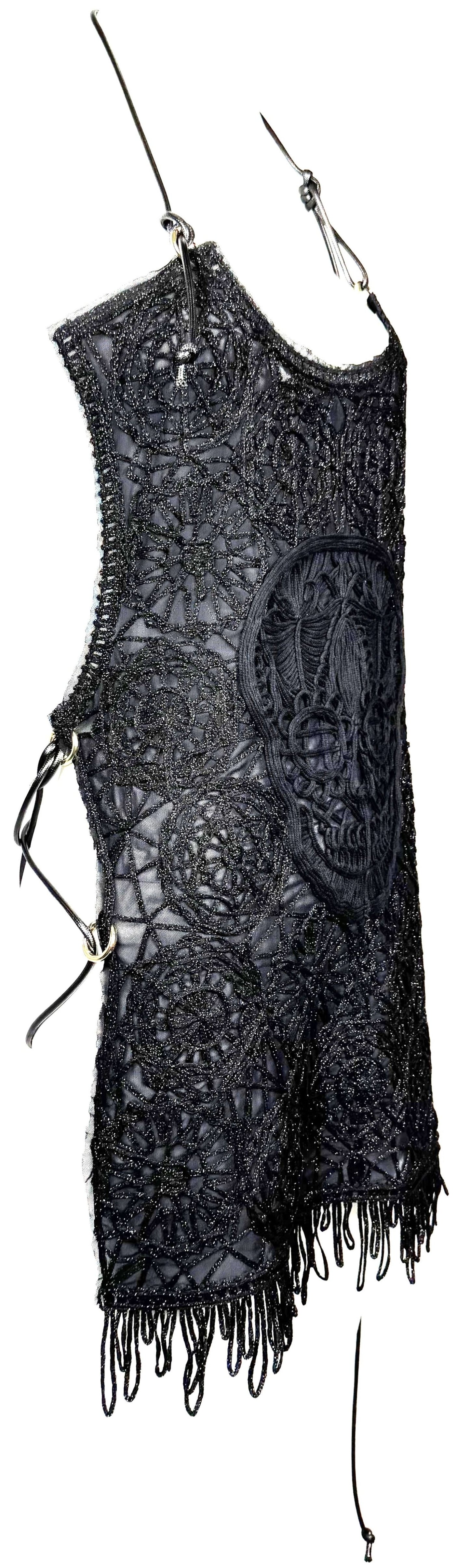 S/S 2000 Alexander McQueen RARE One Off Sample GOTH Sheer Lace Skull Plunging Corset Backless Mini Dress Tunic Top