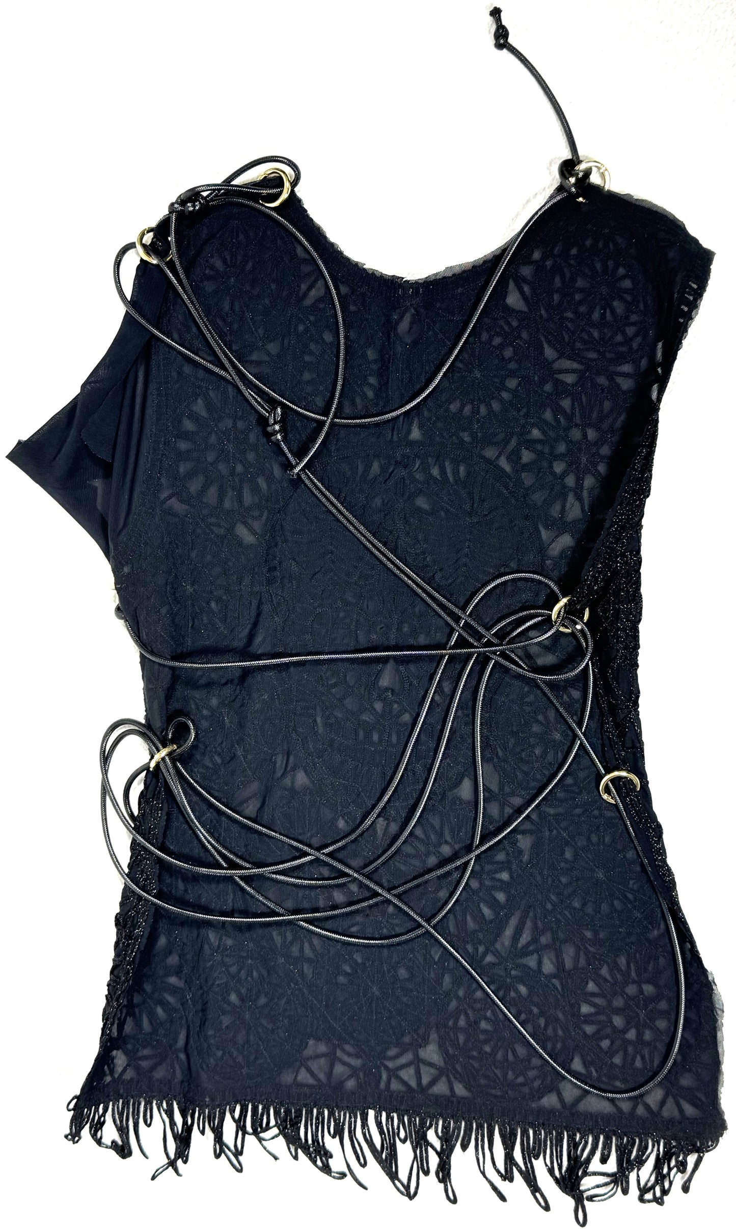 S/S 2000 Alexander McQueen RARE One Off Sample GOTH Sheer Lace Skull Plunging Corset Backless Mini Dress Tunic Top