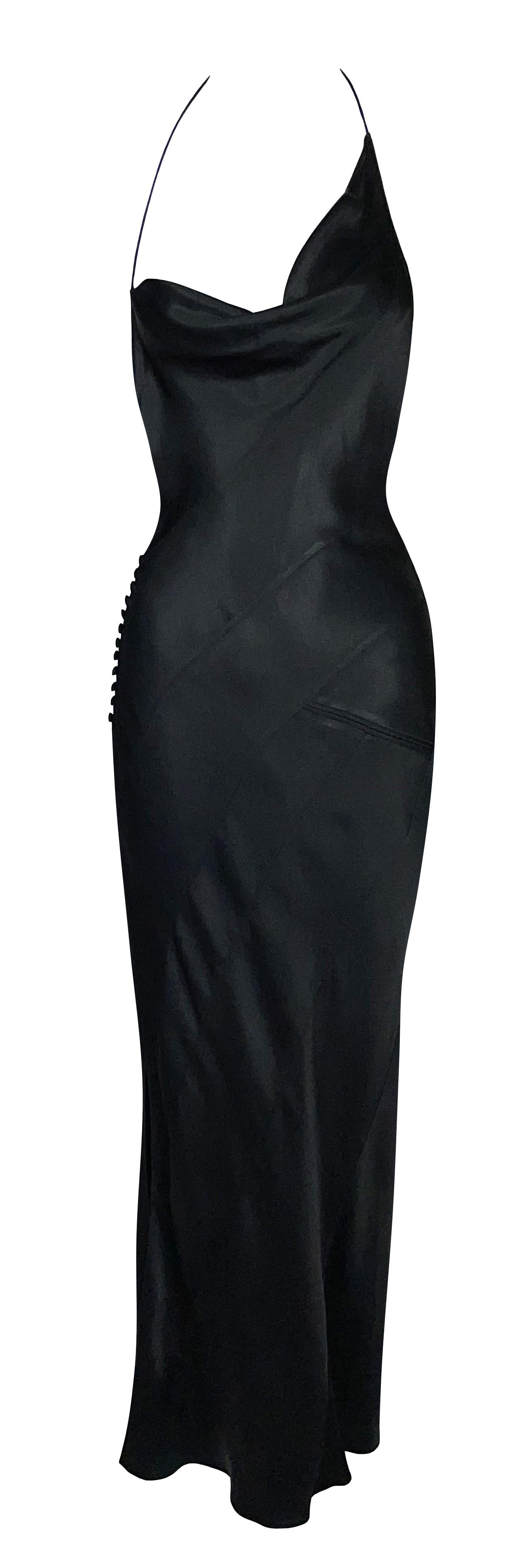 S/S 2000 Christian Dior by John Galliano Asymmetrical Black Satin Halter Backless Maxi Dress