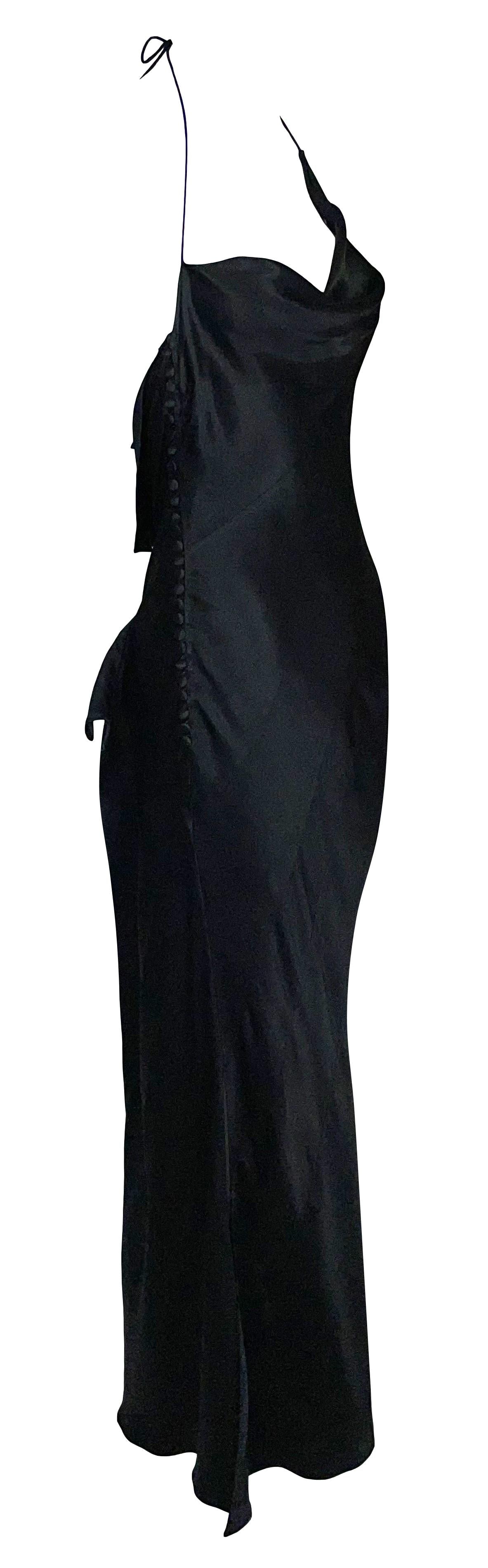 S/S 2000 Christian Dior by John Galliano Asymmetrical Black Satin Halter Backless Maxi Dress