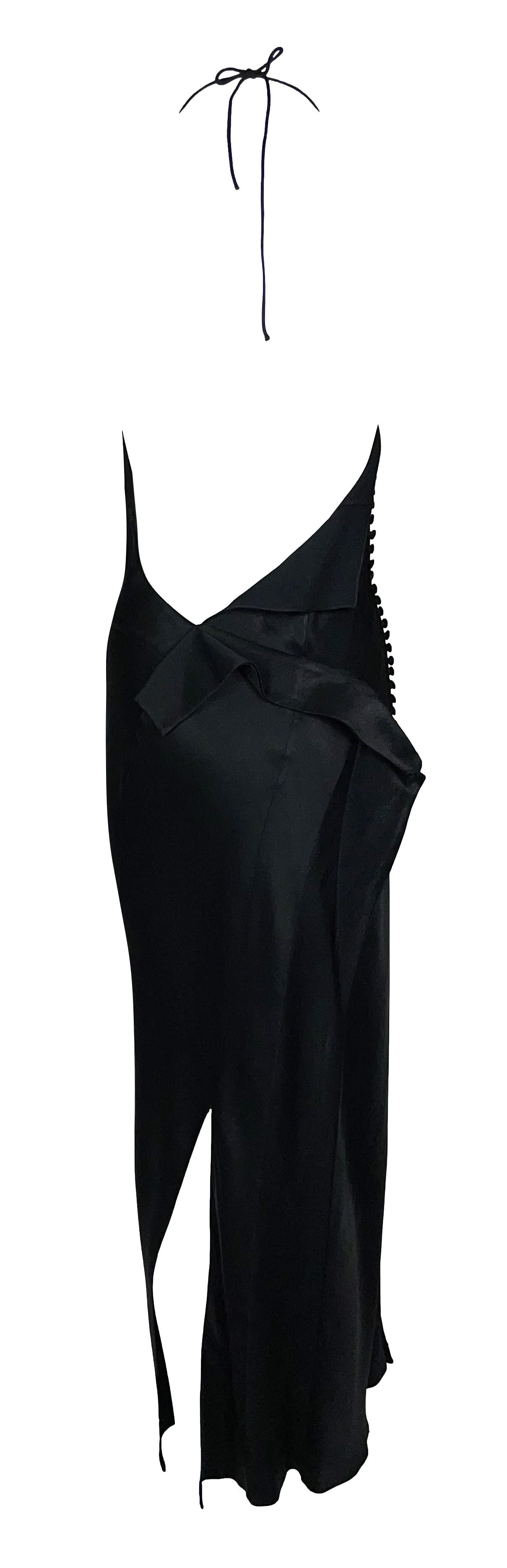 S/S 2000 Christian Dior by John Galliano Asymmetrical Black Satin Halter Backless Maxi Dress