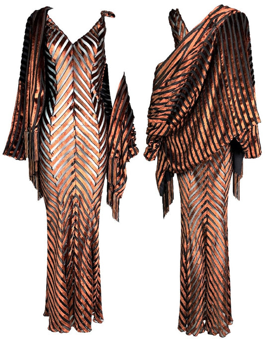 S/S 2000 Christian Dior x John Galliano Rare Sheer Bronze Velvet Mermaid Maxi Dress & Jacket