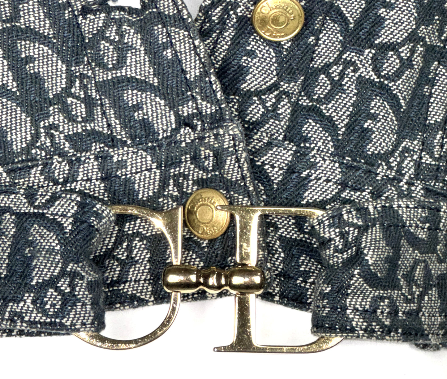 S/S 2000 Christian Dior by John Galliano Logo Monogram Trotter Denim Cropped Buckle Jacket & Zipper Maxi Skirt