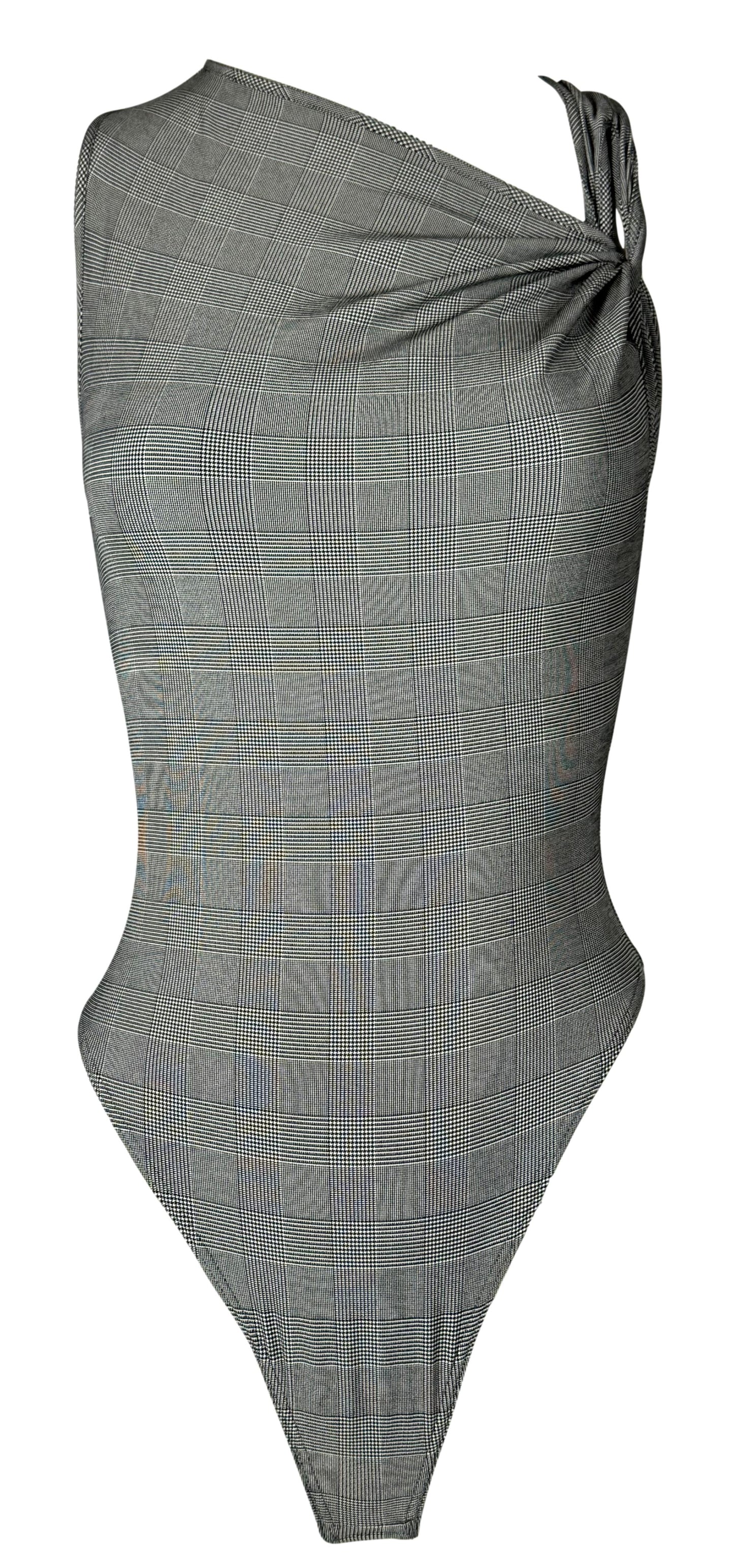 S/S 2000 Christian Dior by John Galliano Black & White Plaid Asymmetrical Bodysuit Top