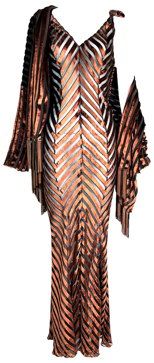 S/S 2000 Christian Dior x John Galliano Rare Sheer Bronze Velvet Mermaid Maxi Dress & Jacket