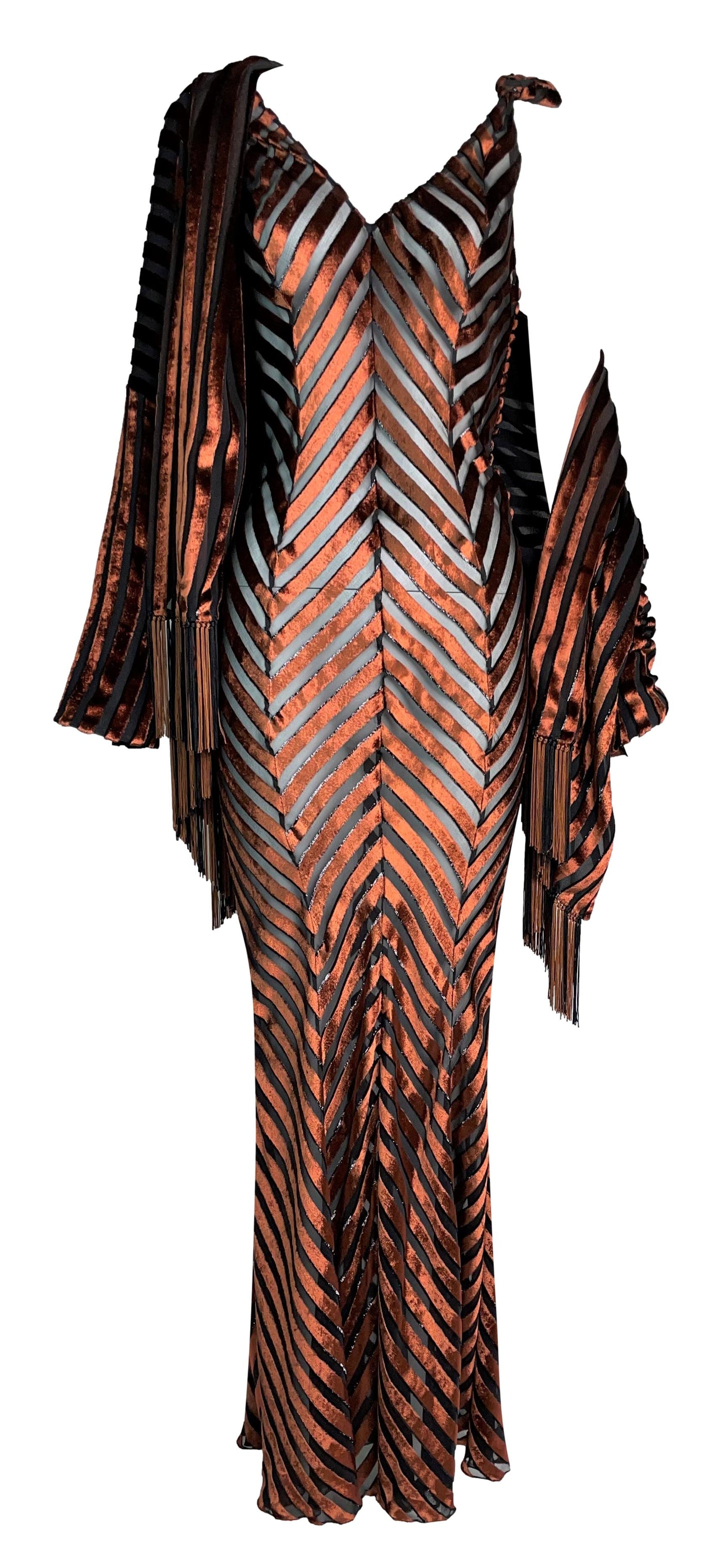 S/S 2000 Christian Dior by John Galliano Sheer Bronze Velvet Mermaid Maxi Dress & Jacket Set