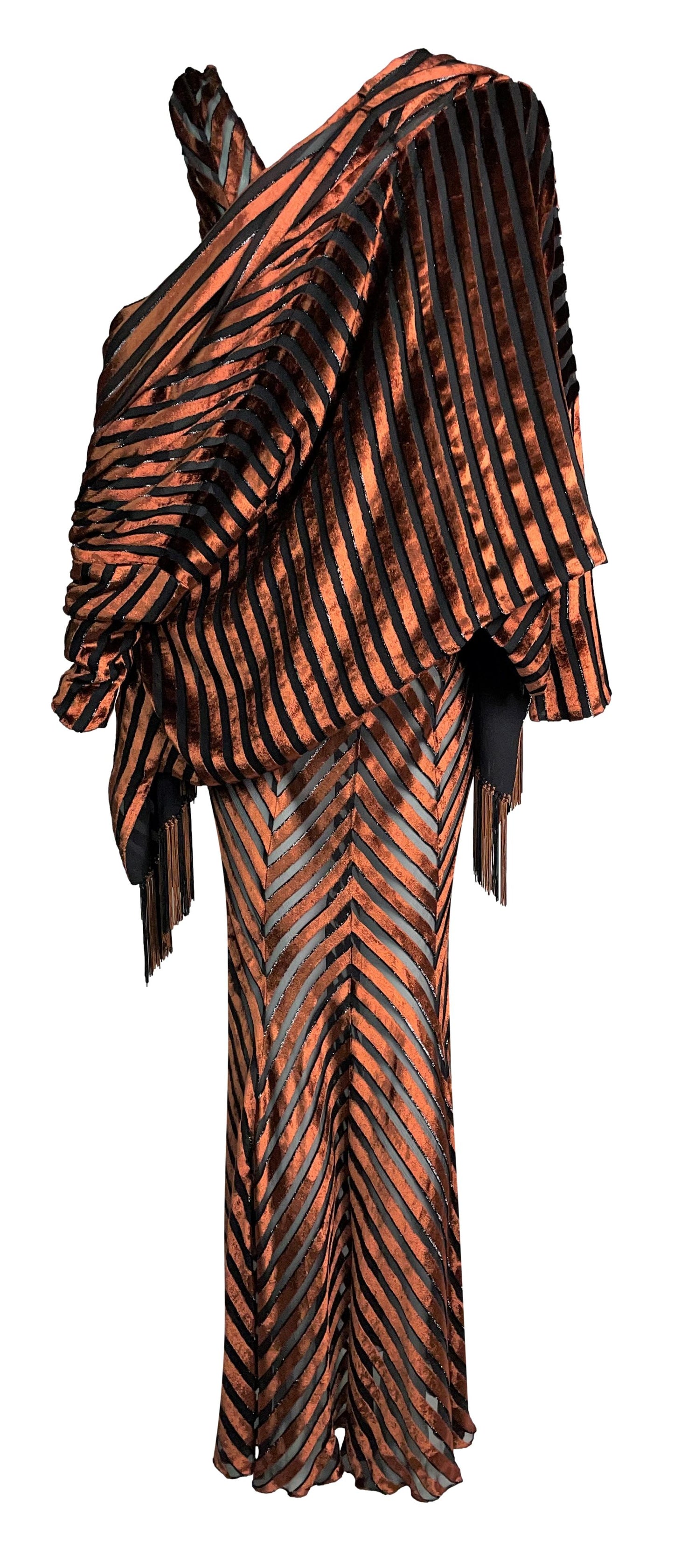 S/S 2000 Christian Dior by John Galliano Sheer Bronze Velvet Mermaid Maxi Dress & Jacket Set