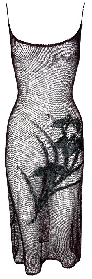 S/S 2000 Christian Dior by John Galliano Sheer Burgundy Fishnet Embellished Embroidered Dress