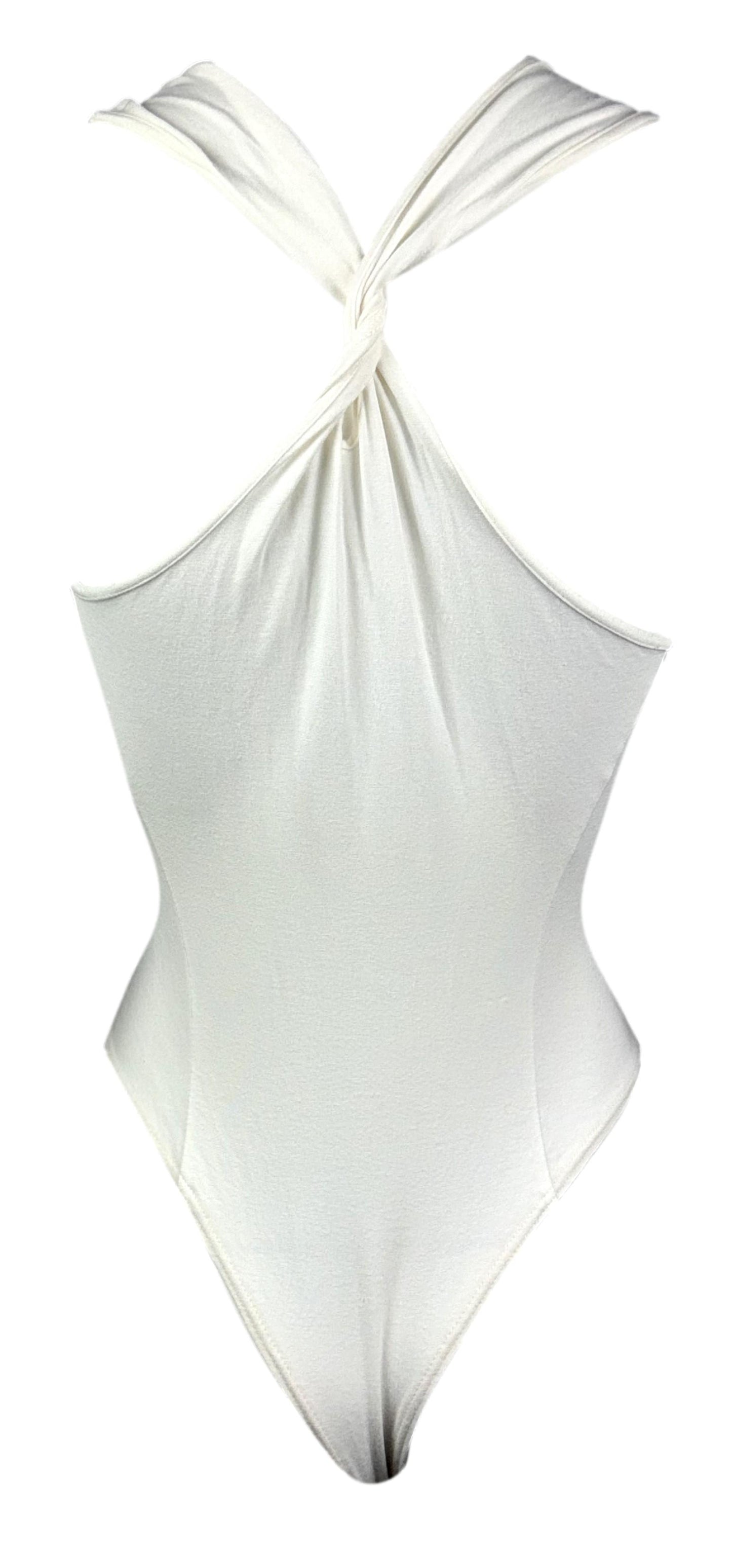 S/S 2000 Christian Dior by John Galliano Semi-Sheer White Bodycon Bodysuit Top