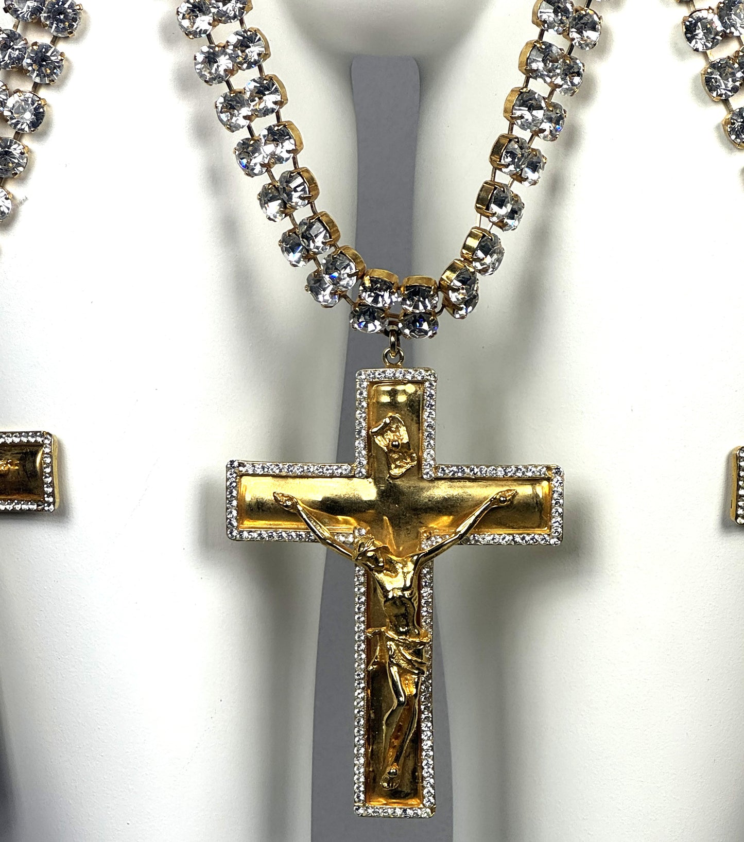 F/W 2001 RARE Fausto Puglisi Runway Huge Gold Crystal Crucifix Cross Chain Belt