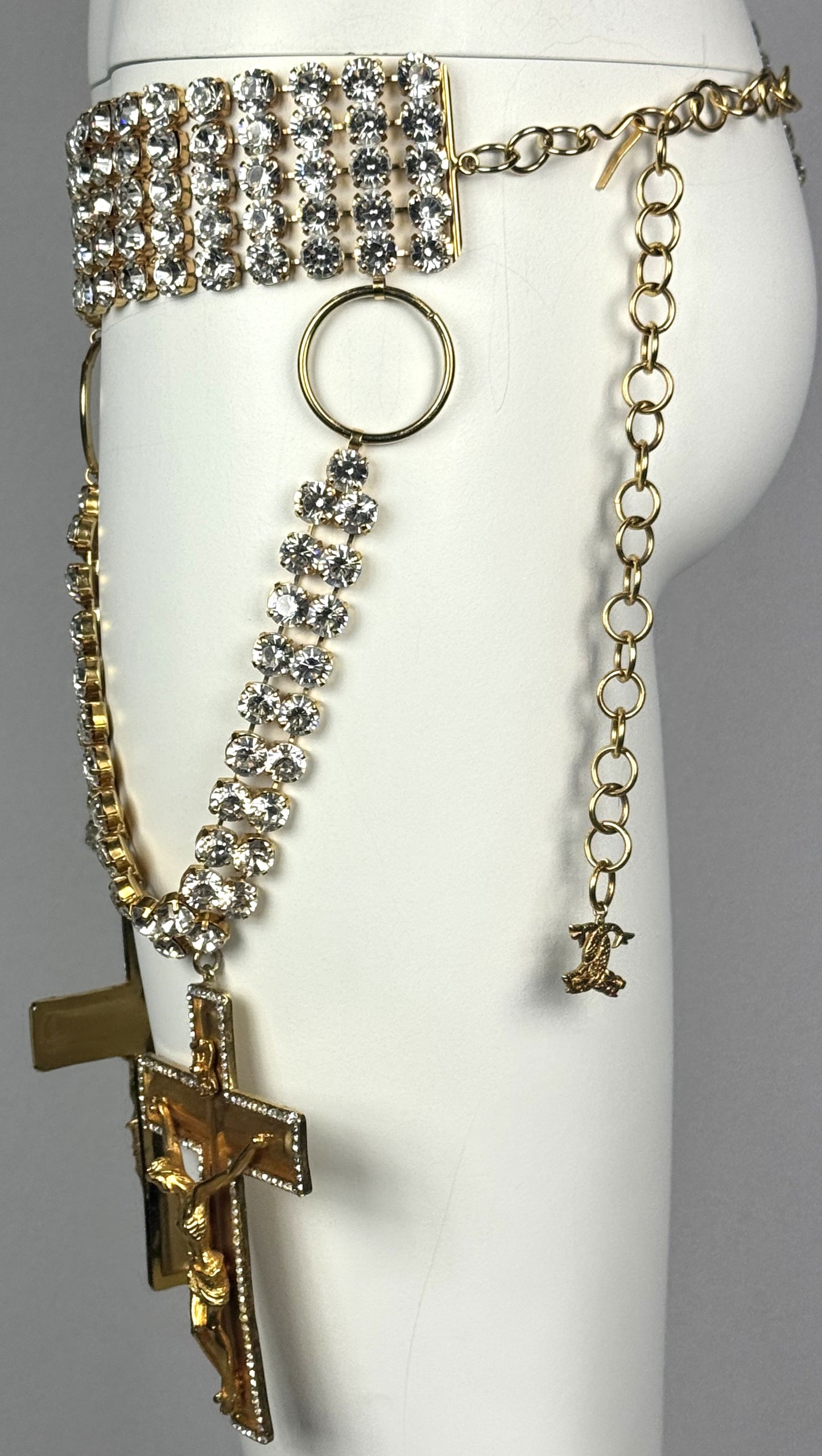 F/W 2001 RARE Fausto Puglisi Runway Huge Gold Crystal Crucifix Cross Chain Belt