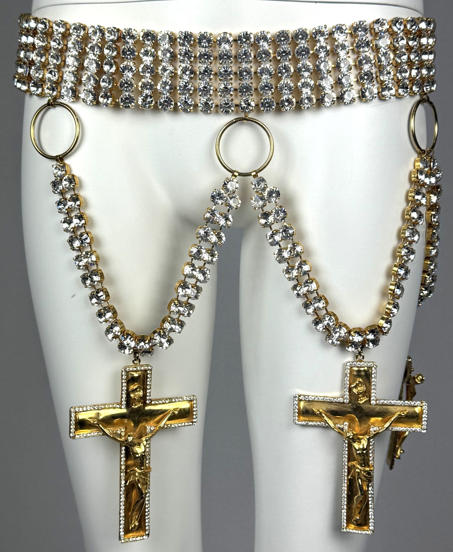 F/W 2001 RARE Fausto Puglisi Runway Huge Gold Crystal Crucifix Cross Chain Belt