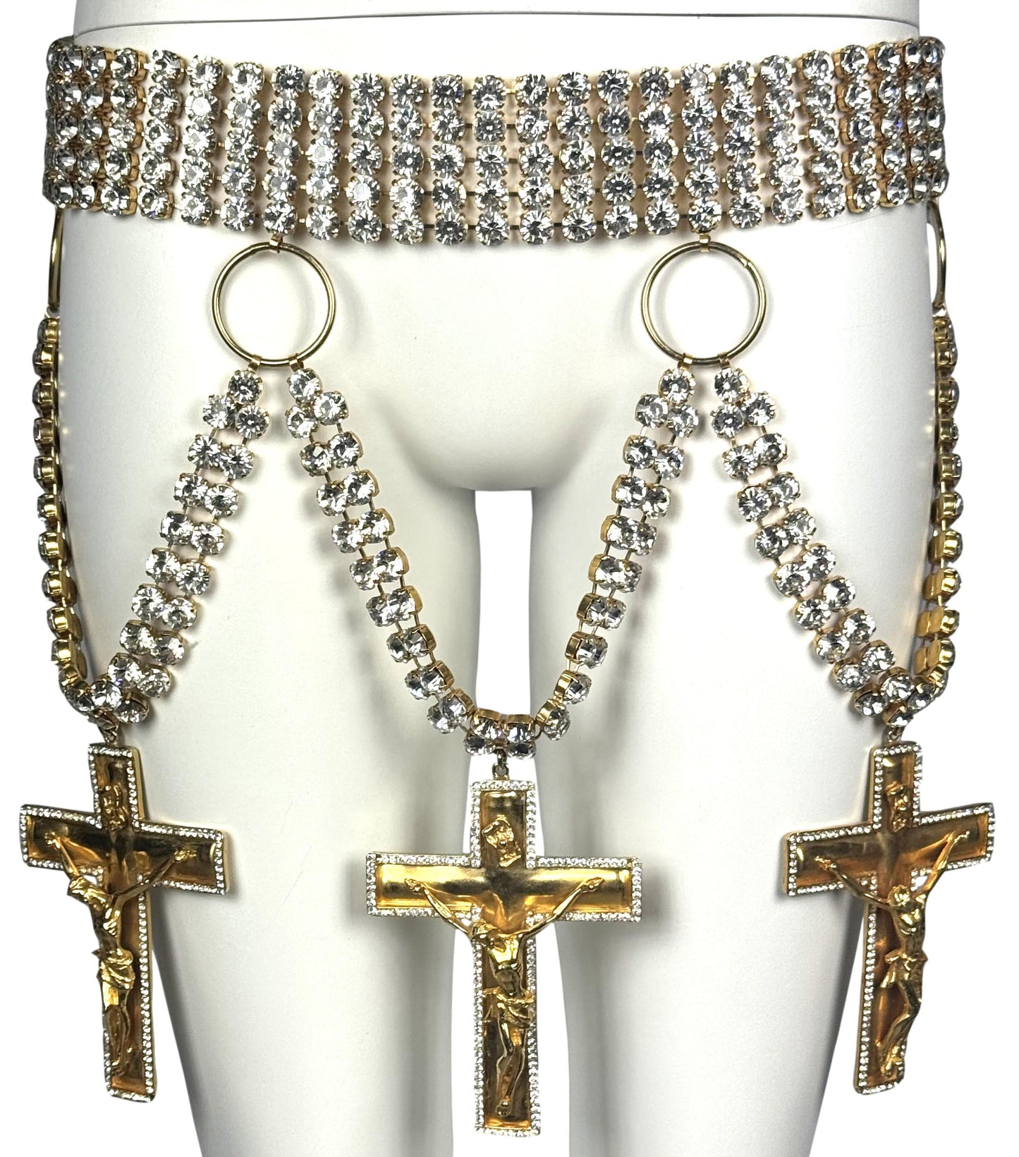 F/W 2001 RARE Fausto Puglisi Runway Huge Gold Crystal Crucifix Cross Chain Belt