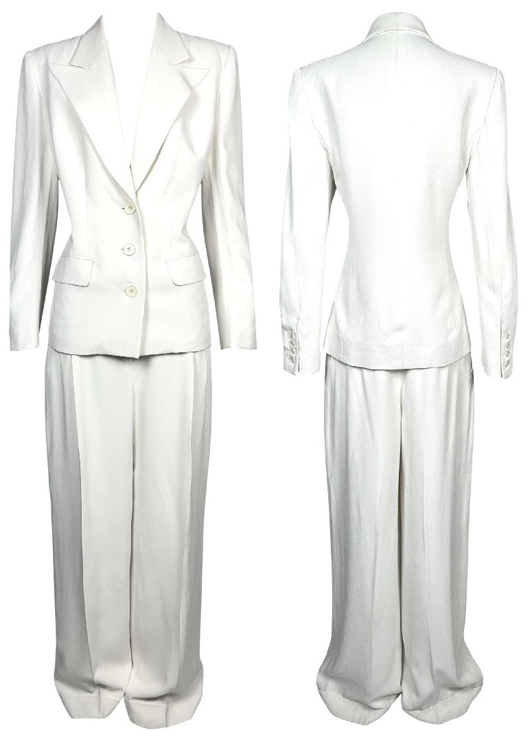 S/S 2000 Jean Paul Gaultier Haute Couture White Men's Suit Style Baggy Jacket & Wide Leg Pants Suit
