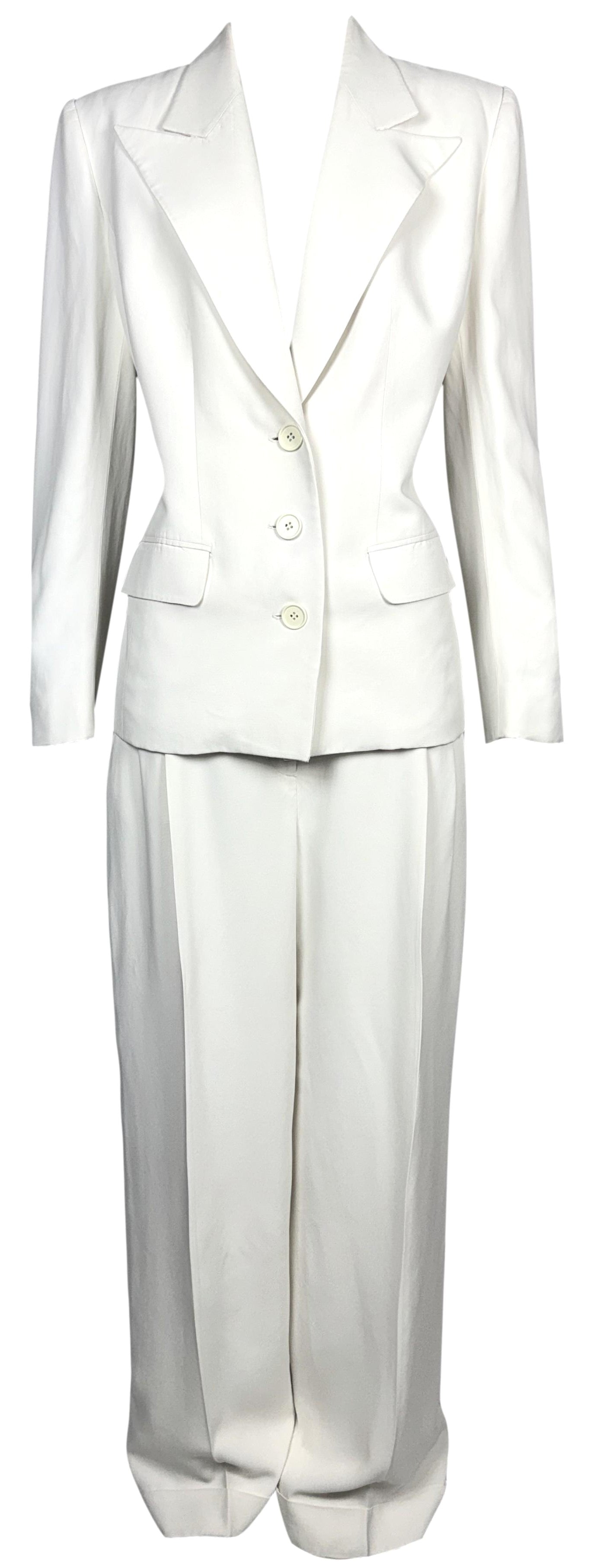 S/S 2000 Jean Paul Gaultier Haute Couture White Men's Suit Style Baggy Jacket & Wide Leg Pants Suit