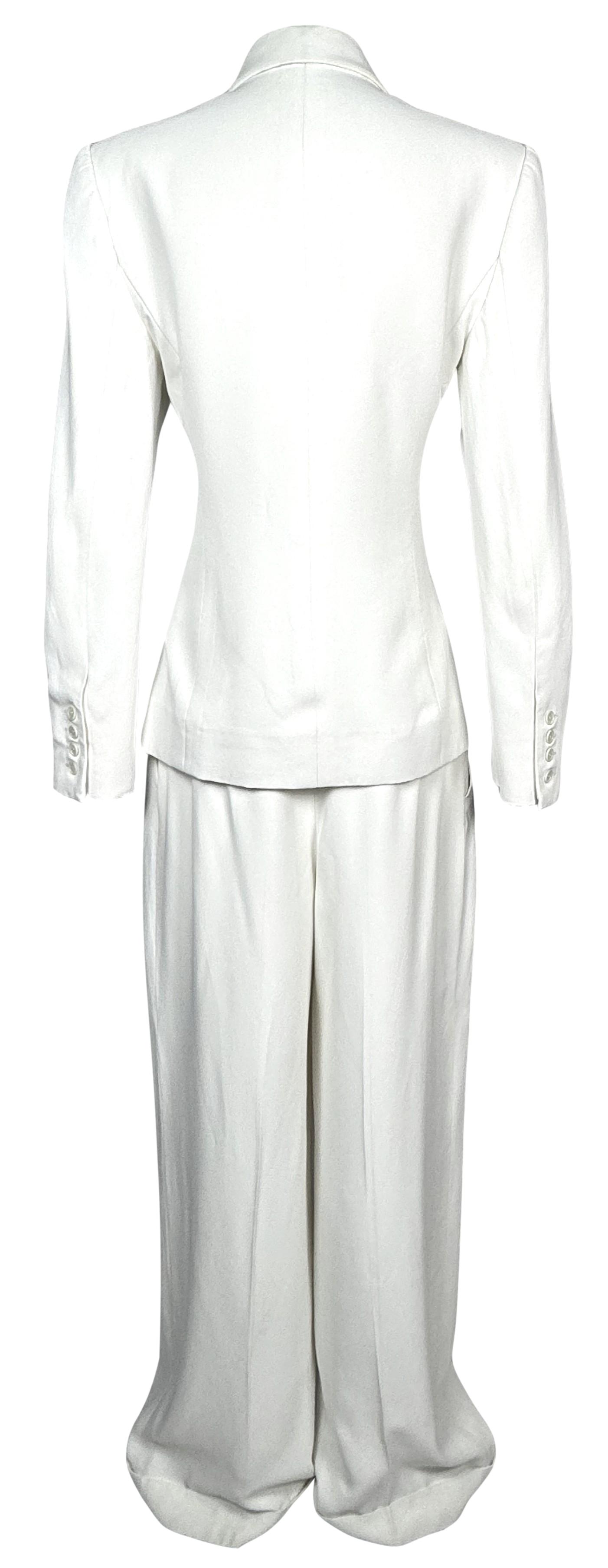 S/S 2000 Jean Paul Gaultier Haute Couture White Men's Suit Style Baggy Jacket & Wide Leg Pants Suit