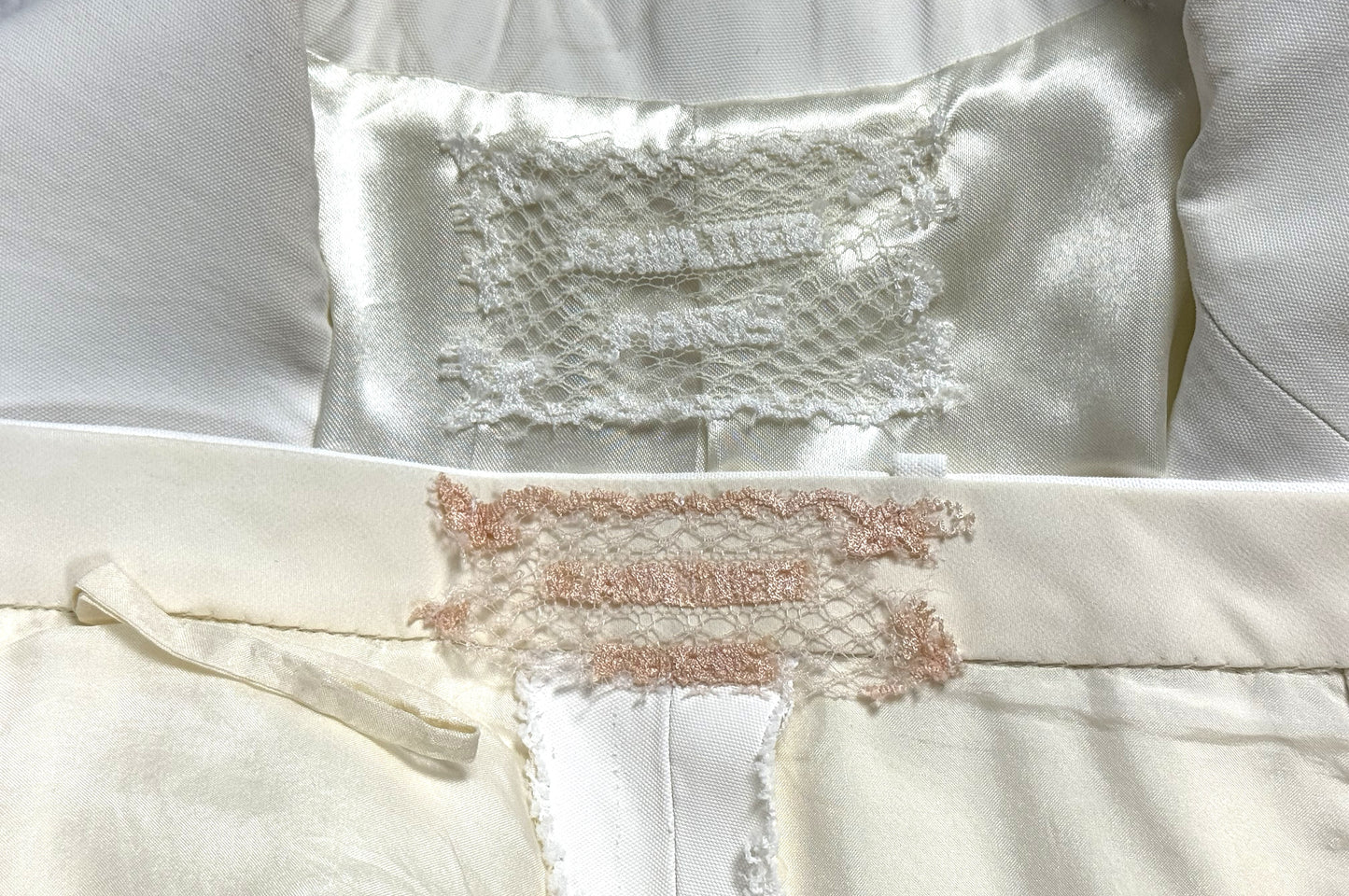 S/S 2000 Jean Paul Gaultier Haute Couture White Men's Suit Style Baggy Jacket & Wide Leg Pants Suit