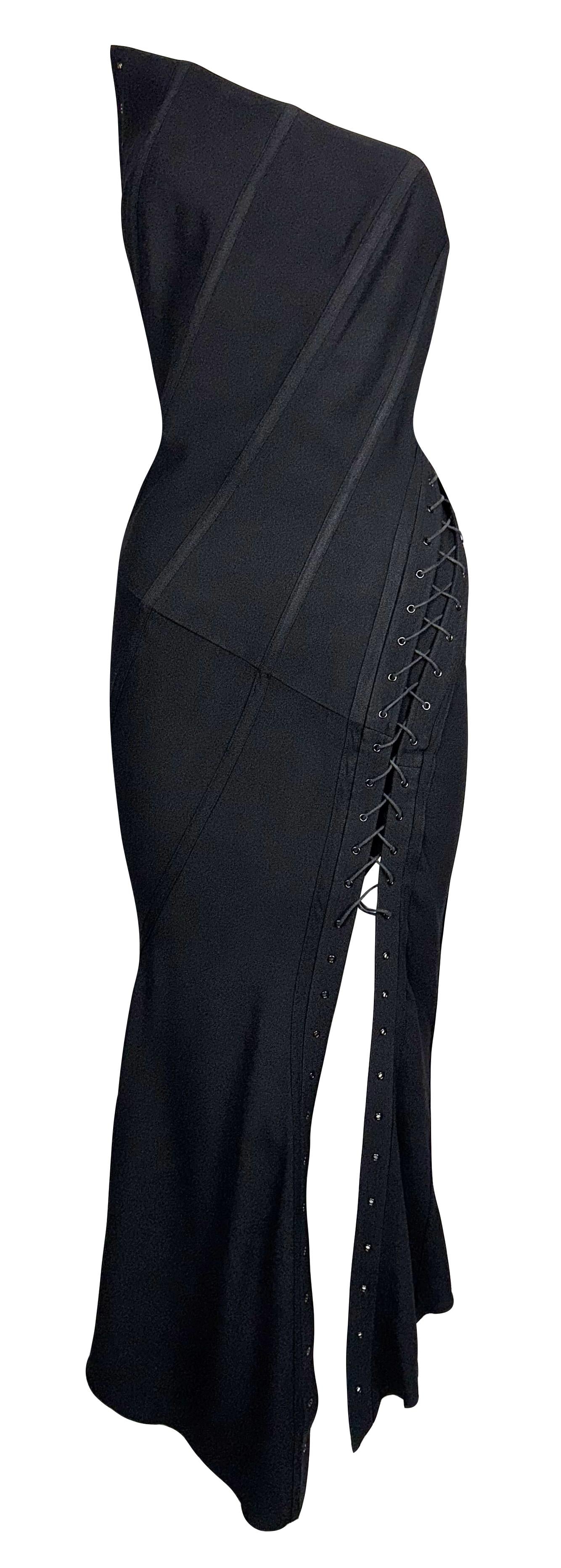 S/S 2000 John Galliano Runway Black Strapless Corset High Slit Maxi Dress