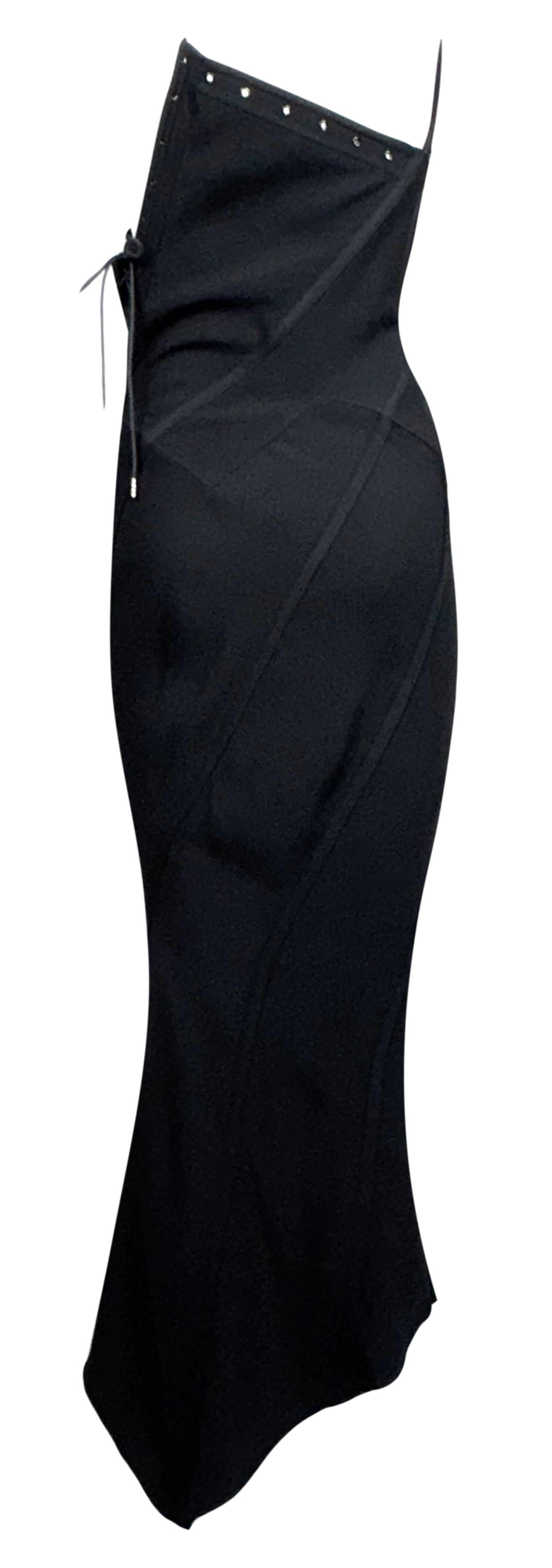 S/S 2000 John Galliano Runway Black Strapless Corset High Slit Maxi Dress