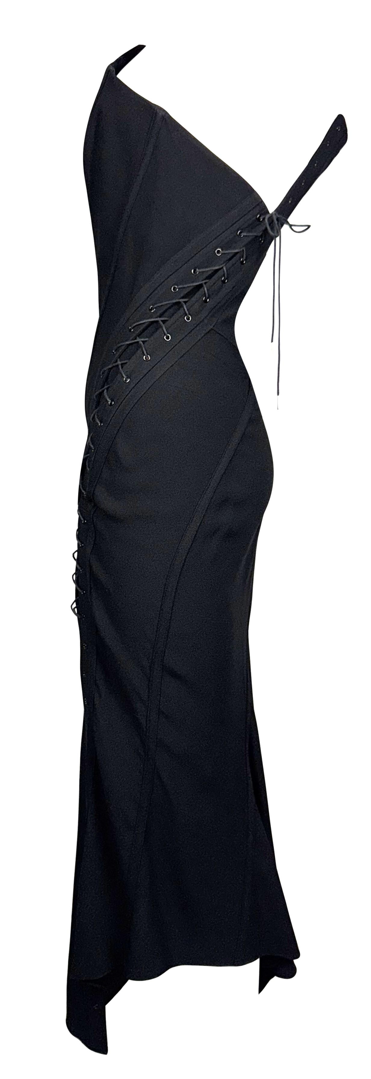 S/S 2000 John Galliano Runway Black Strapless Corset High Slit Maxi Dress