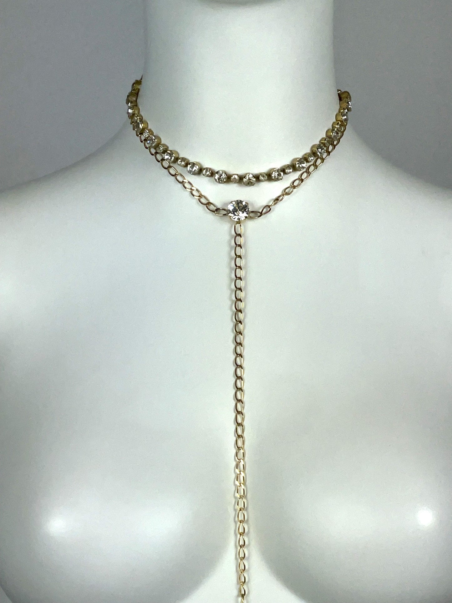 S/S 2000 Roberto Cavalli Runway Crystal Gold Chain Choker Body Necklace & Garter Belt Lingerie Set