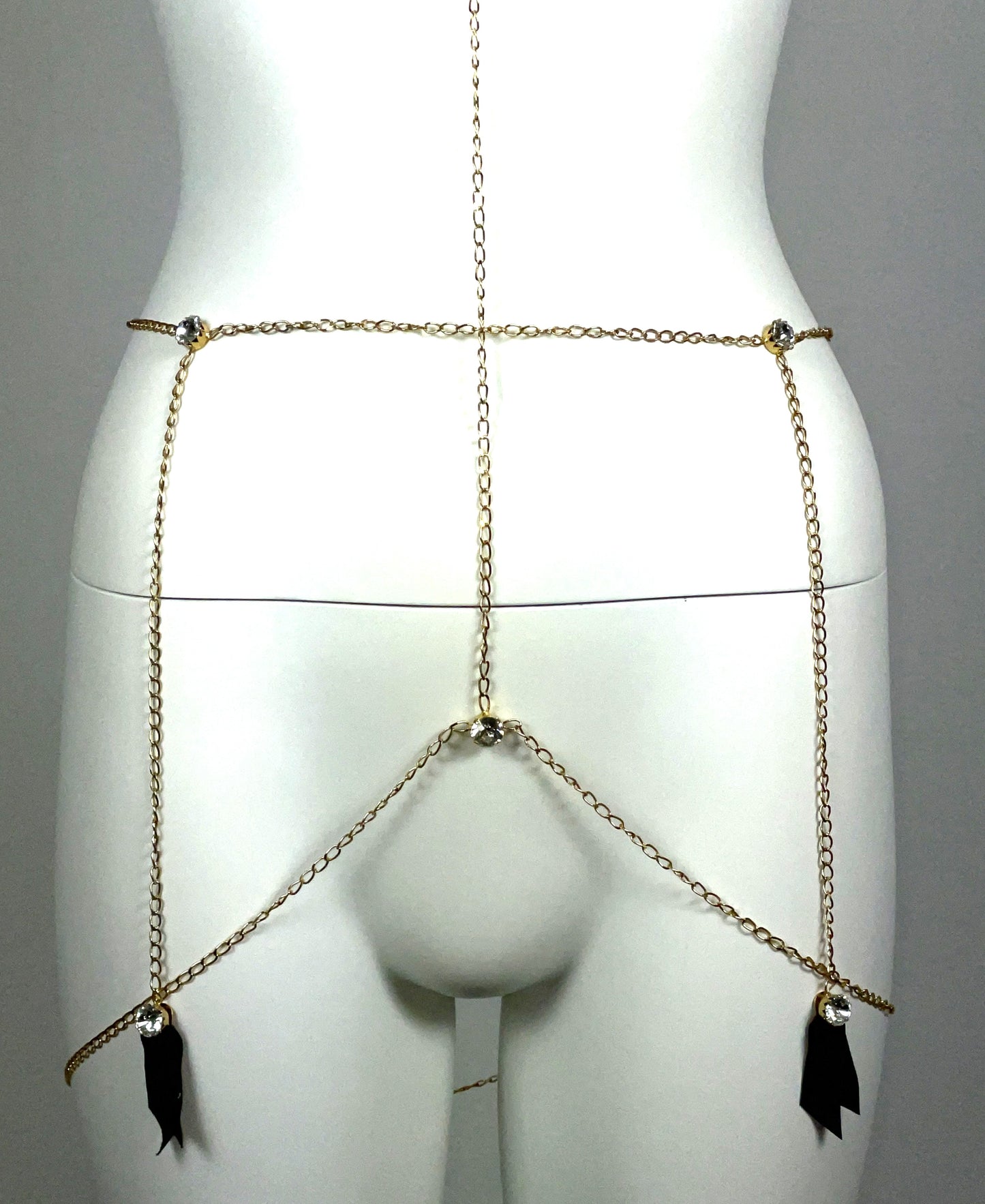 S/S 2000 Roberto Cavalli Runway Crystal Gold Chain Choker Body Necklace & Garter Belt Lingerie Set
