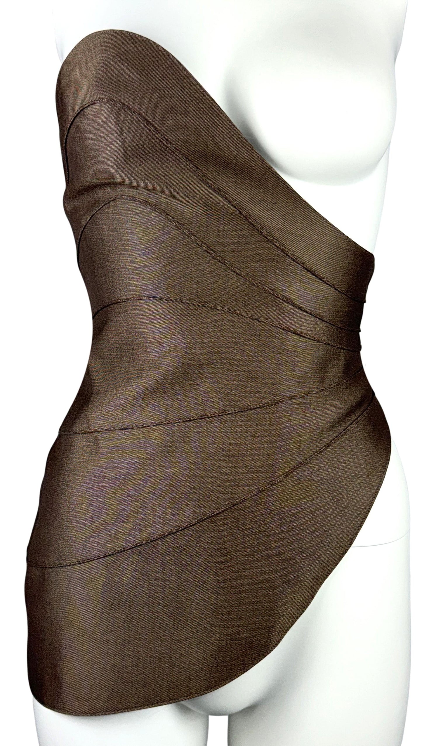 NWT 2000's Thierry Mugler Couture Brown Wasp Waist Bustier Top