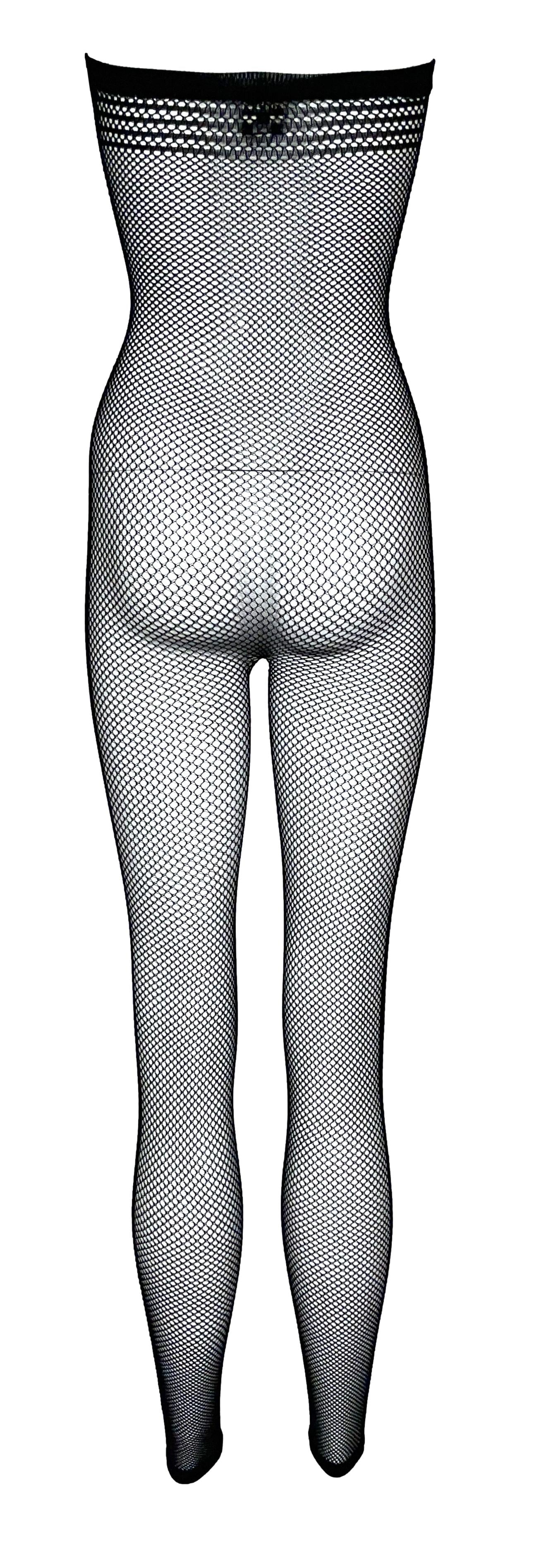 2000's Jean Paul Gaultier Sheer Black Fishnet Bodystocking Strapless Jumpsuit