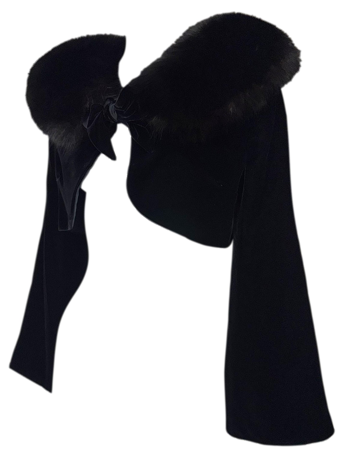 2000's Valentino Black Velvet Cropped Bell Sleeve Jacket w Fox Fur