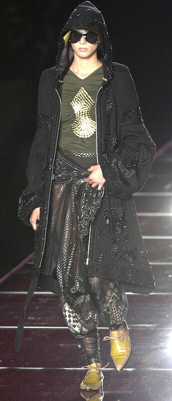 F/W 2001 Christian Dior by John Galliano Haute Couture Runway Black Embellished Baggy Hooded Coat