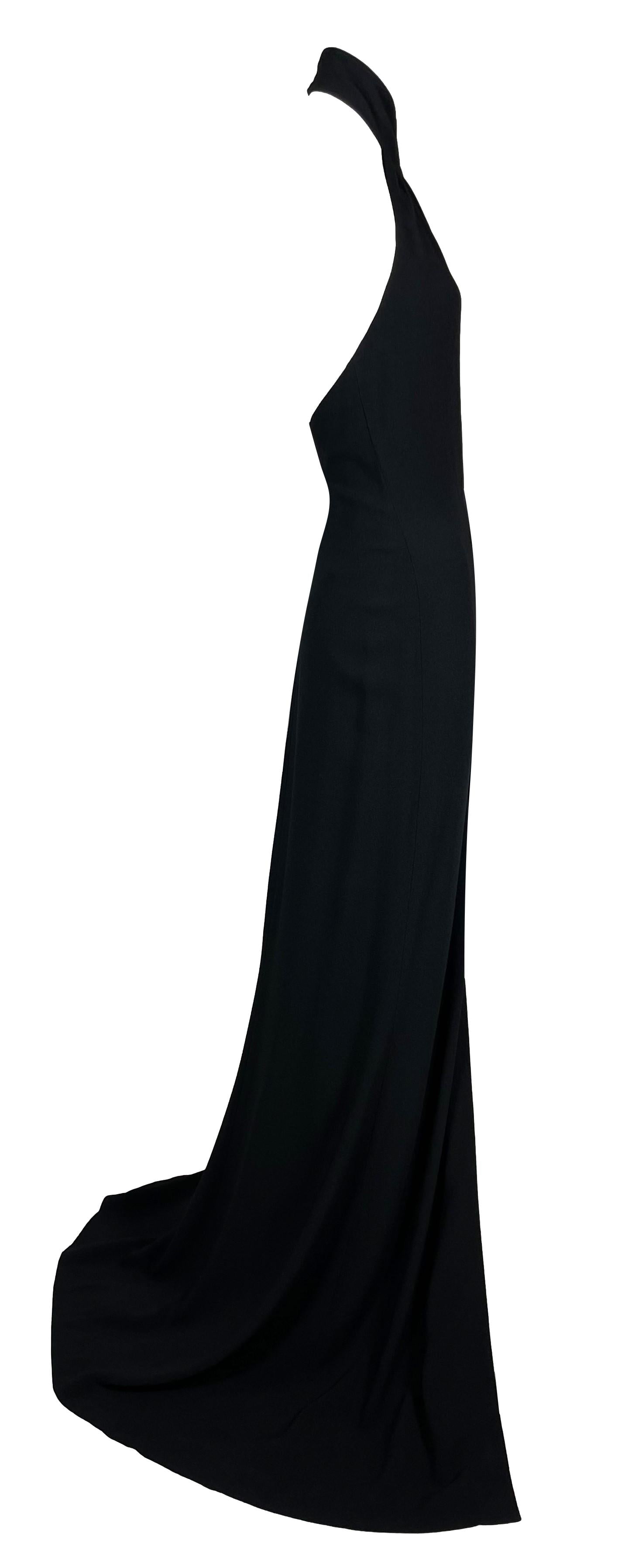 Vintage F/W 2001 Ralph Lauren Collection Black Goth Princess Choker Plunging Gown Dress w High Slit