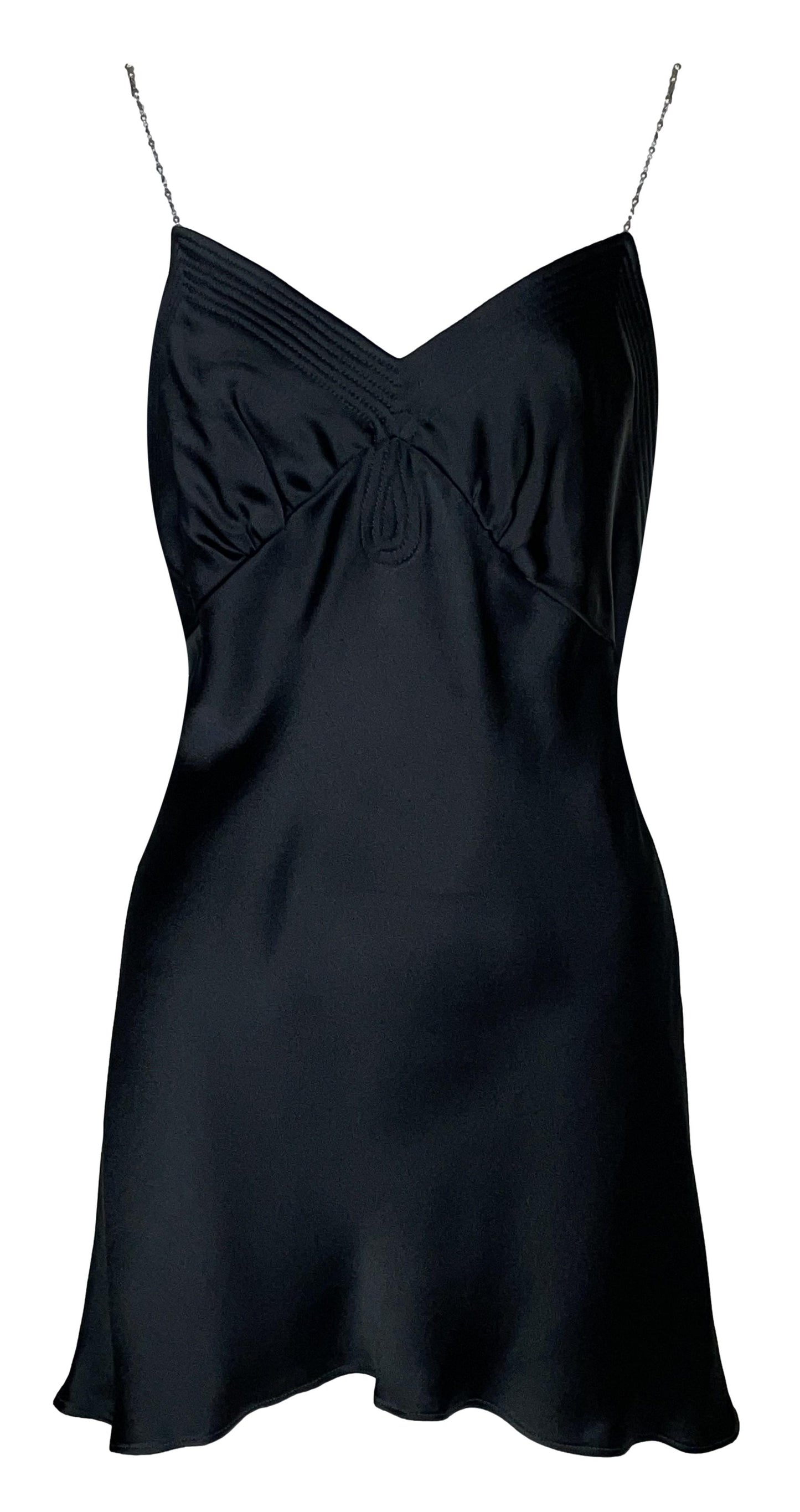 2001 Christian Dior by John Galliano Black Satin Silver Chain Straps Mini Dress