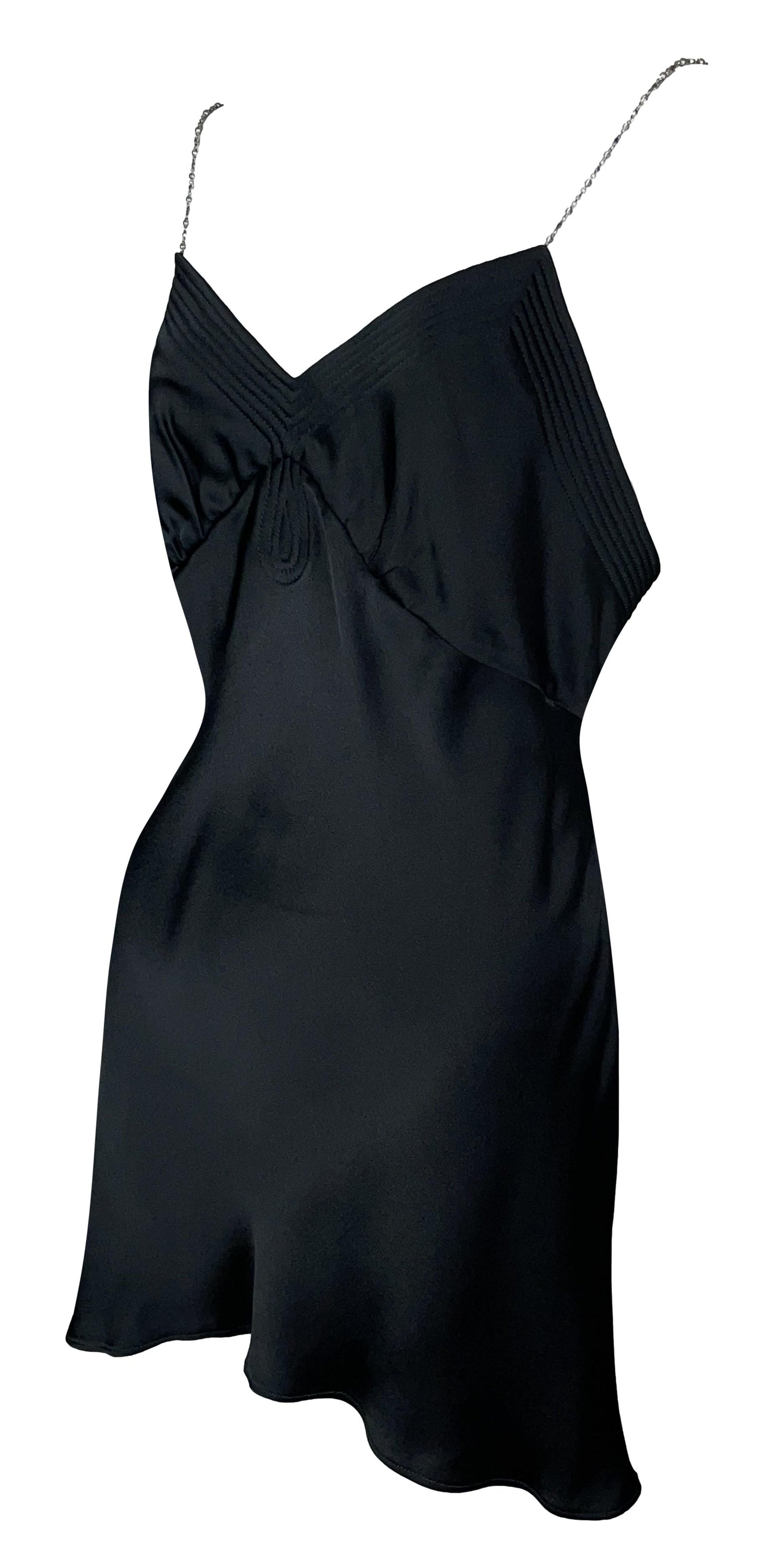 2001 Christian Dior by John Galliano Black Satin Silver Chain Straps Mini Dress