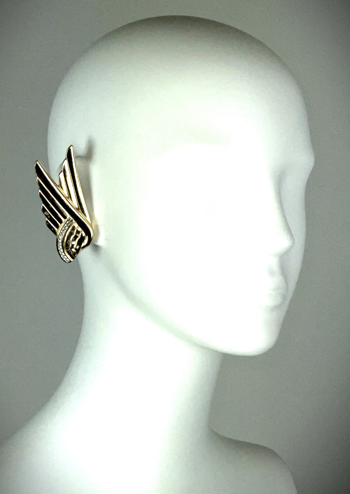 Vintage 1990's Christian Dior by Gianfranco Ferre Large Gold Wonder Woman Crystal Wings Earrings & Large Pin