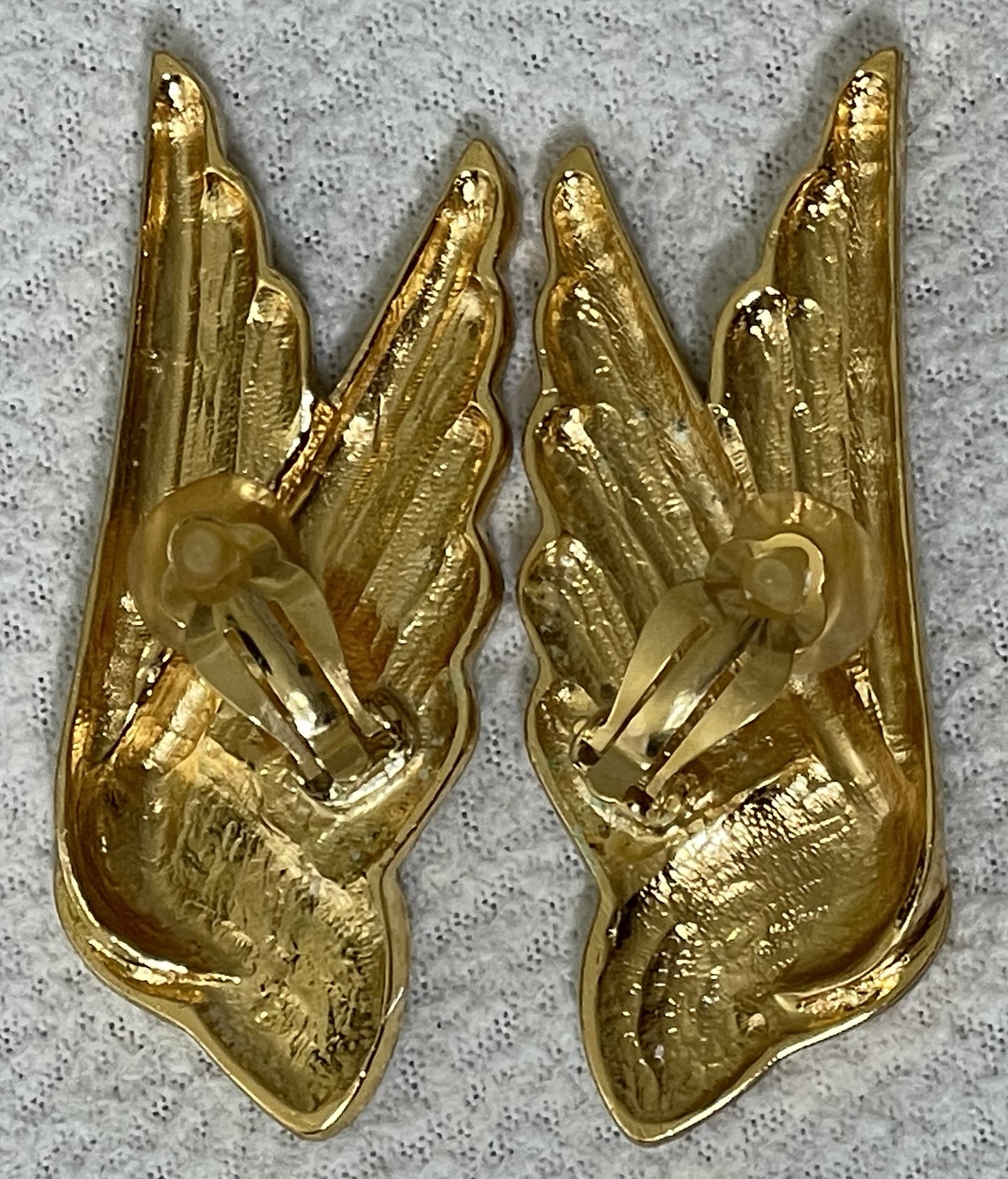 Vintage 1990's Christian Dior by Gianfranco Ferre Large Gold Wonder Woman Crystal Wings Earrings & Large Pin
