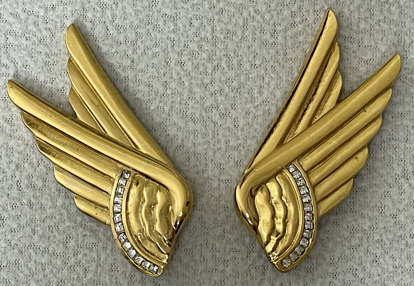 Vintage 1990's Christian Dior by Gianfranco Ferre Large Gold Wonder Woman Crystal Wings Earrings & Large Pin