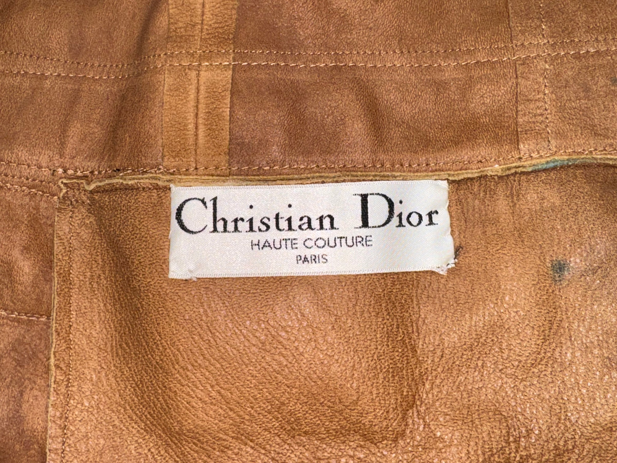 F/W 2001 Christian Dior x John Galliano Haute Couture Runway Open Chest Native American Embellished Fur Leather One Sleeve Mini Dress Jacket