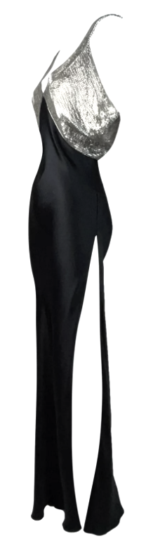 F/W 2001 Christian Dior by John Galliano 30's Style Black Beaded High Slit Silk Maxi Dress