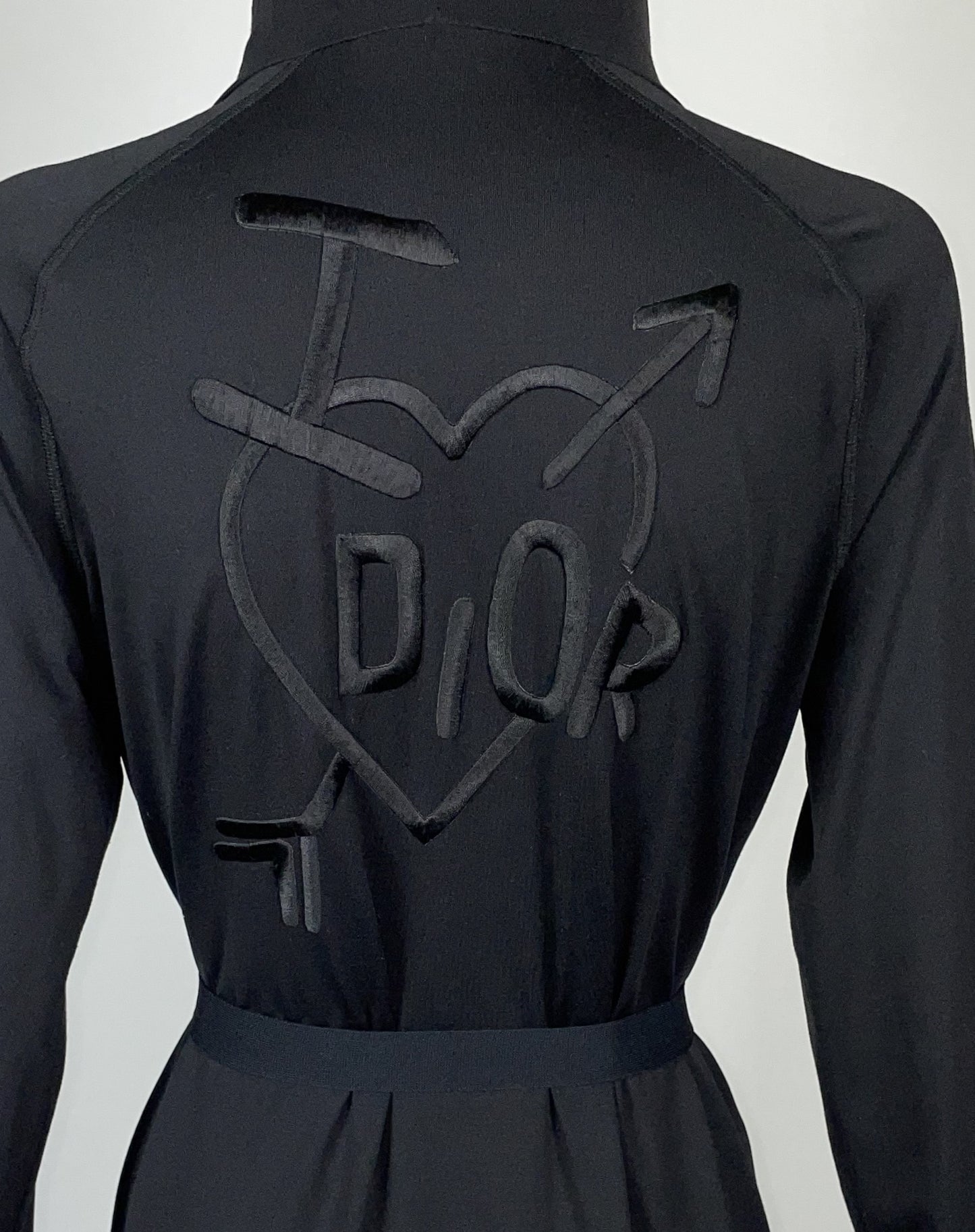 F/W 2001 Christian Dior by John Galliano Black Hooded Logo Embroidered Maxi Dress Robe