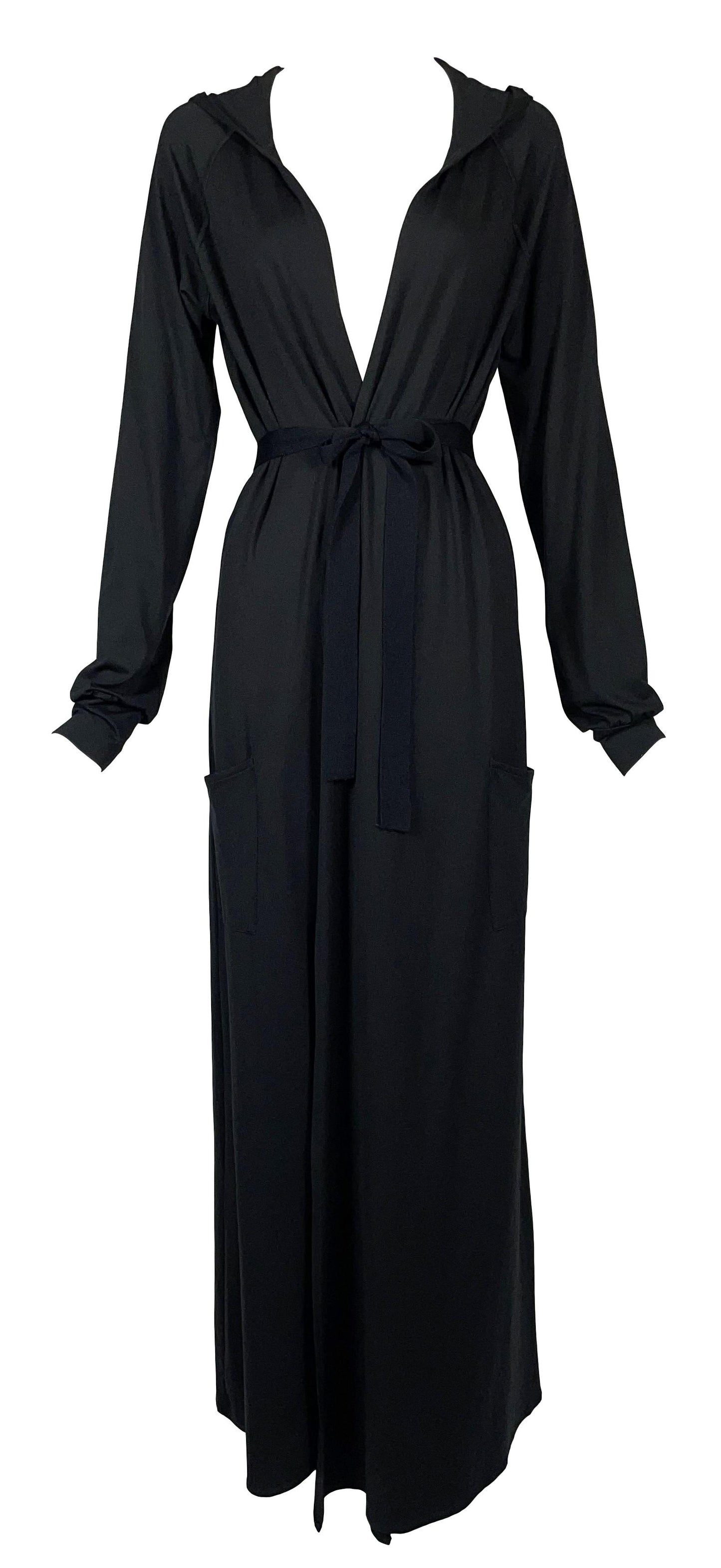 F/W 2001 Christian Dior by John Galliano Black Hooded Logo Embroidered Maxi Dress Robe