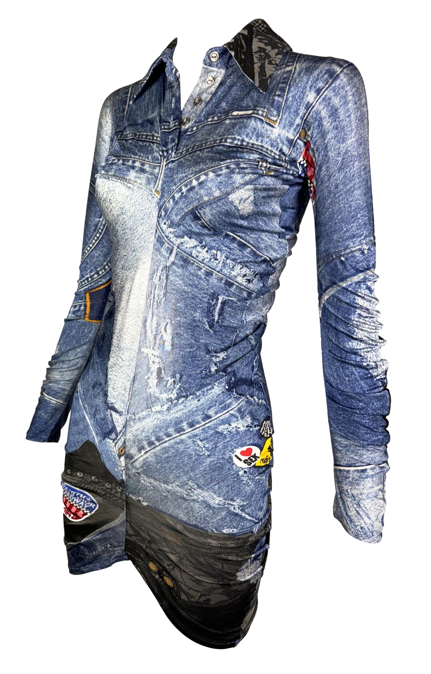 F/W 2001 Christian Dior by John Galliano Trompe L'oeil Jersey Silk Bodycon Micro Mini Dress