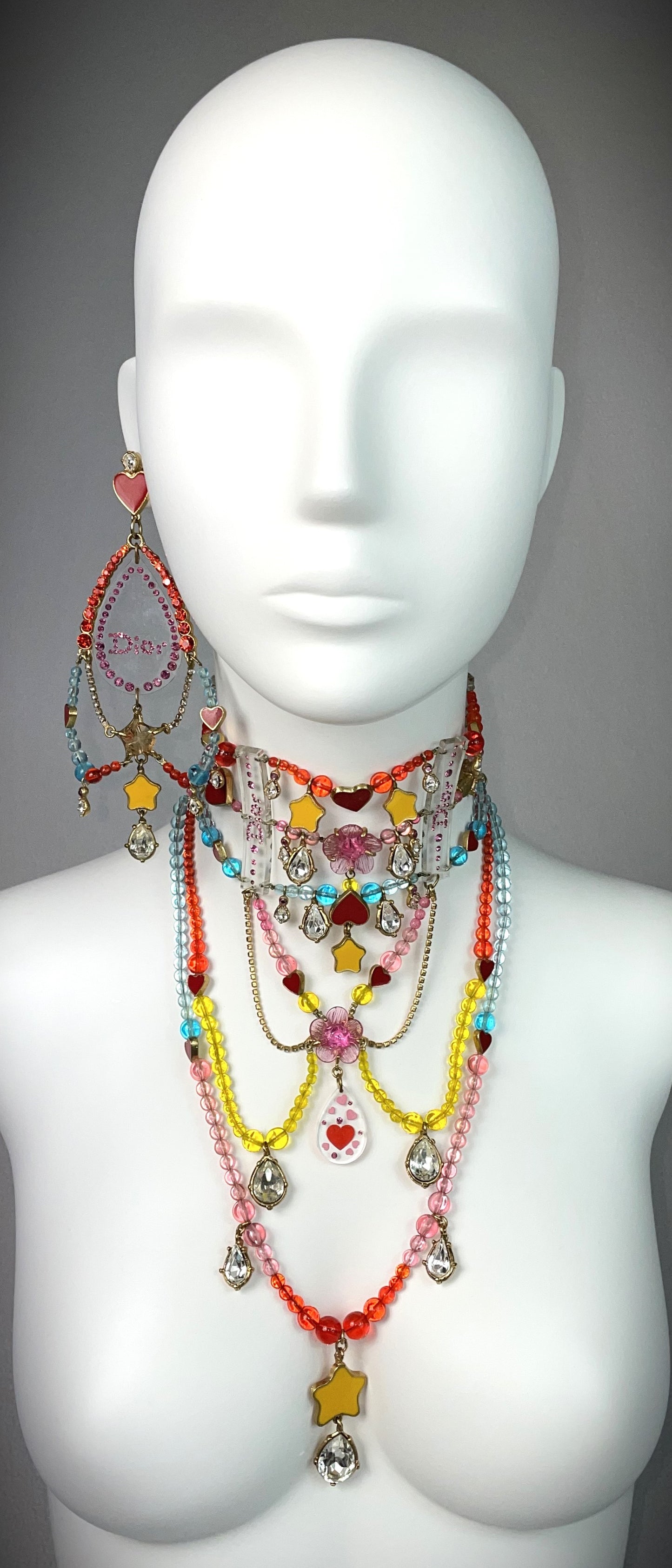 F/W 2001 Christian by John Galliano Haute Couture Crystal Harajuku Large Choker Necklace & Earring Set