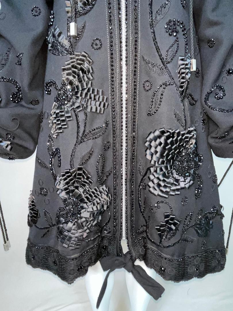 F/W 2001 Christian Dior by John Galliano Haute Couture Runway Black Embellished Baggy Hooded Coat
