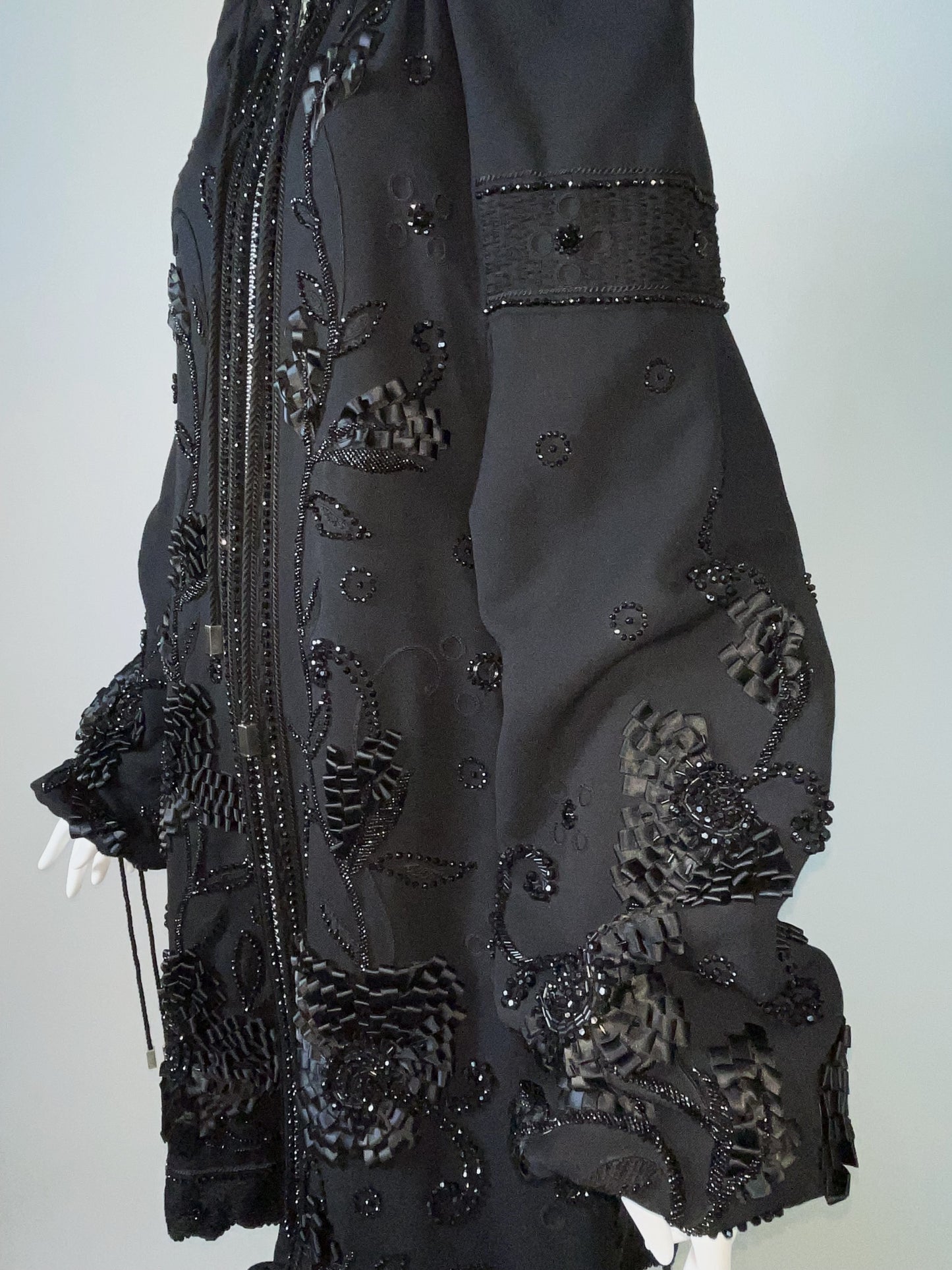 F/W 2001 Christian Dior by John Galliano Haute Couture Runway Black Embellished Baggy Hooded Coat